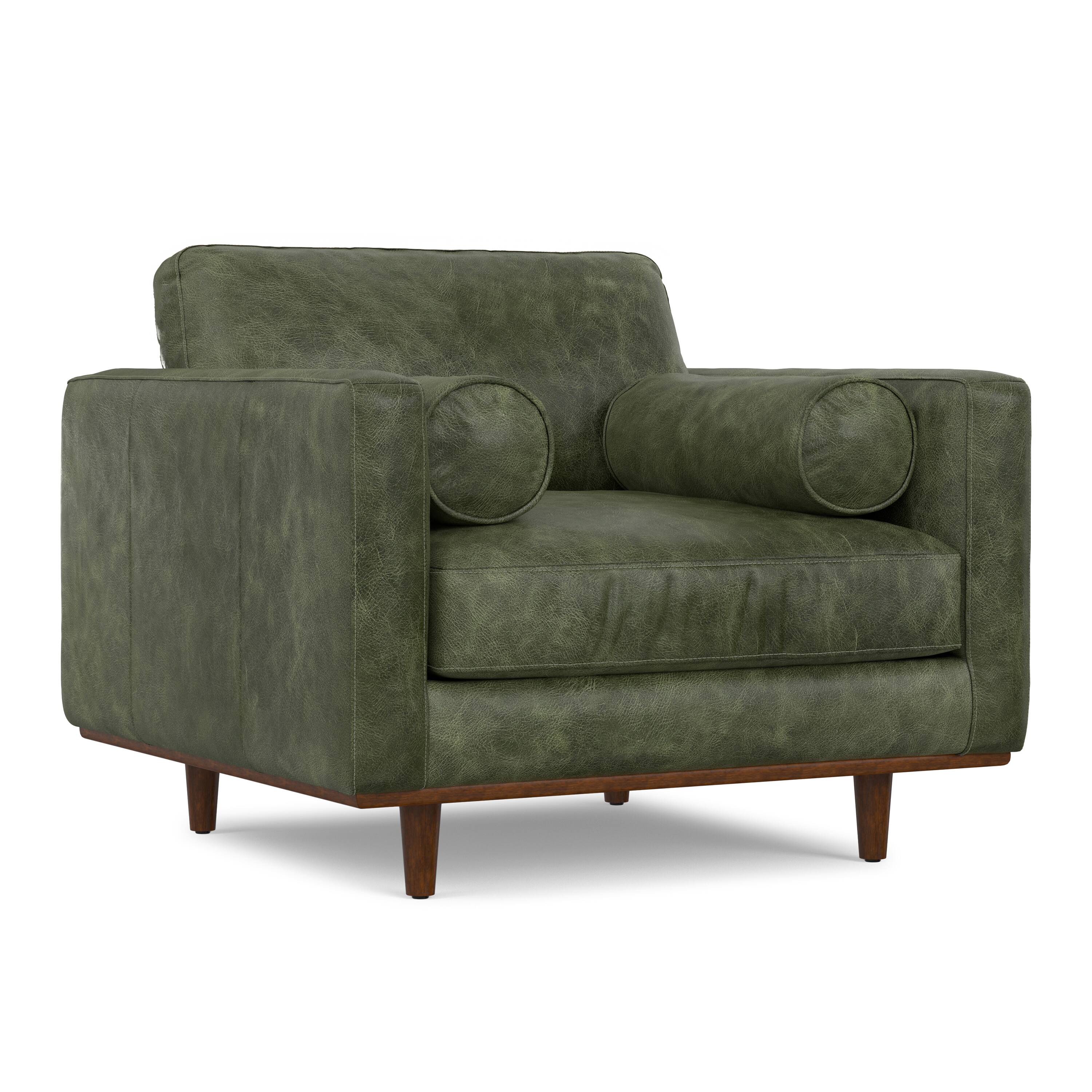Front. Simpli Home - Morrison 42 inch Wide Mid-Century Modern Arm Chair in Moss Green - Moss Green.