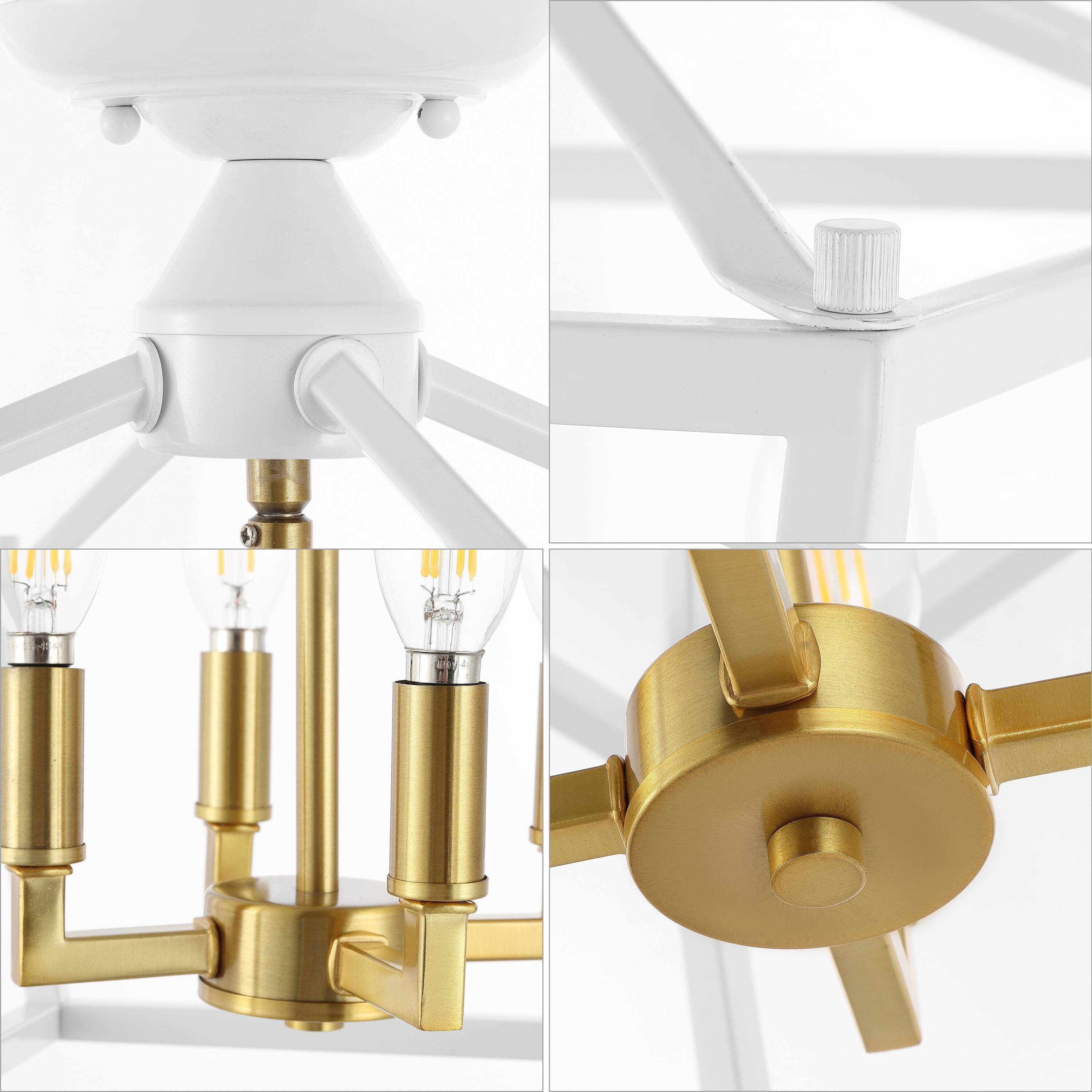 Alt View 4. Jonathan Y - Plains 12" 4-Light Modern Farmhouse Metal Open-Frame Pagoda LED Semi Flush Mount Mini Lantern, White/Brass Gold - White/Brass Gold.