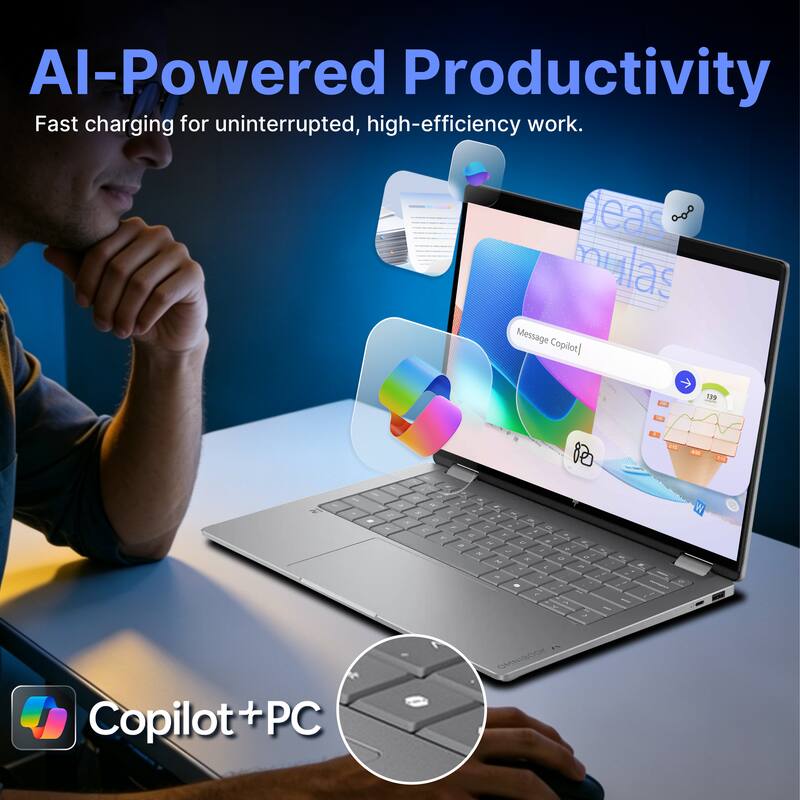 AI-Powered Productivity  
Fast charging for uninterrupted, high-efficiency work.  

Message Copilot  

Copilot + PC