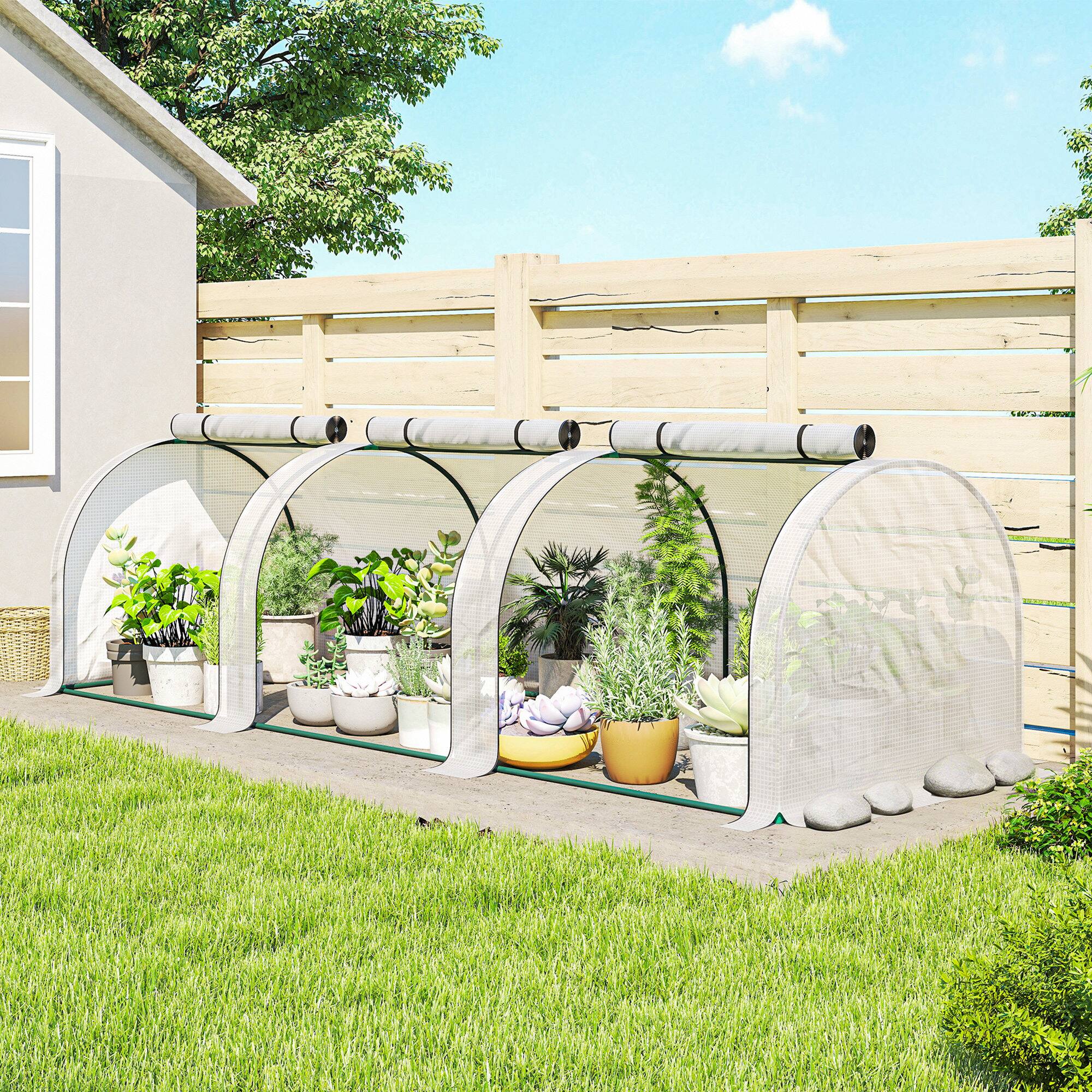 Alt View 1. Outsunny - 9.7' L x 3' W x 2.5' H Portable Tunneled Greenhouse with 3 Zippered Doors - White.