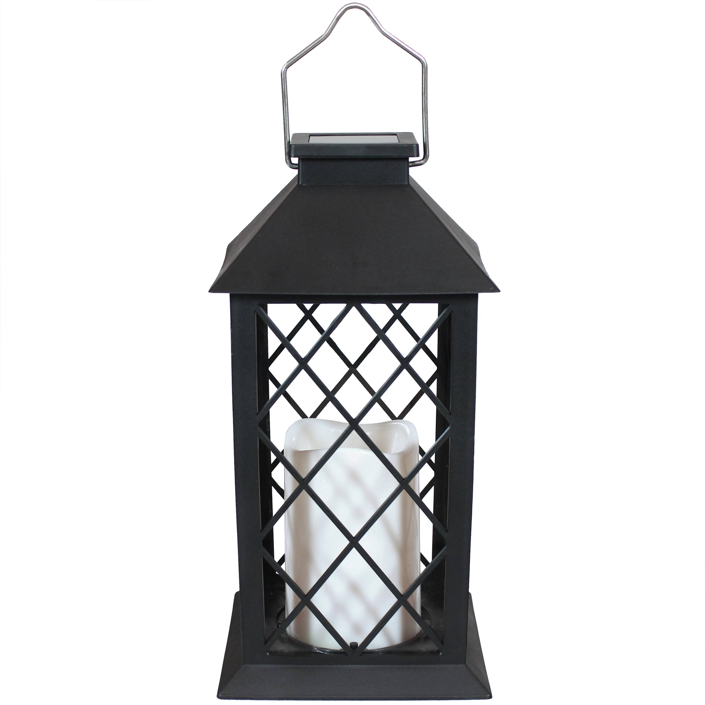 Alt View 6. Sunnydaze - Concord Outdoor Solar Candle Lantern - 11 in - Set of 2 - Black.