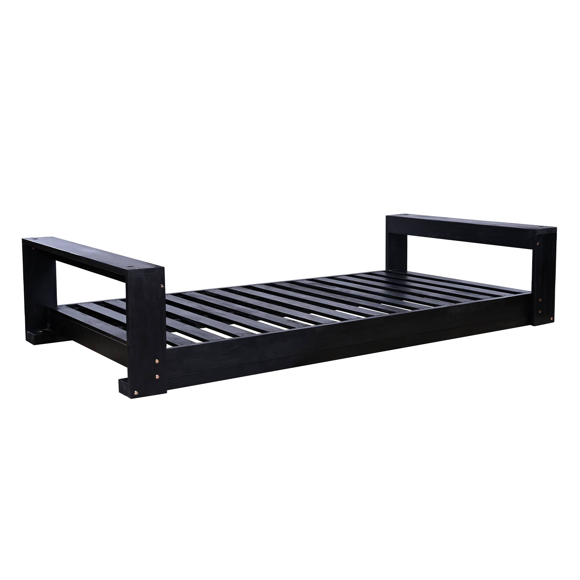 Alt View 7. GOODSILO - Twin Size Porch Swing Bed - Acacia Wood Swing Frame with Hemp Ropes for Garden & Backyard - Black.