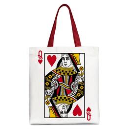 OrnamentallyYou - Queen of Hearts Crown Canvas Tote Bag, Royal Retro Valentine Gift Bag - White Red