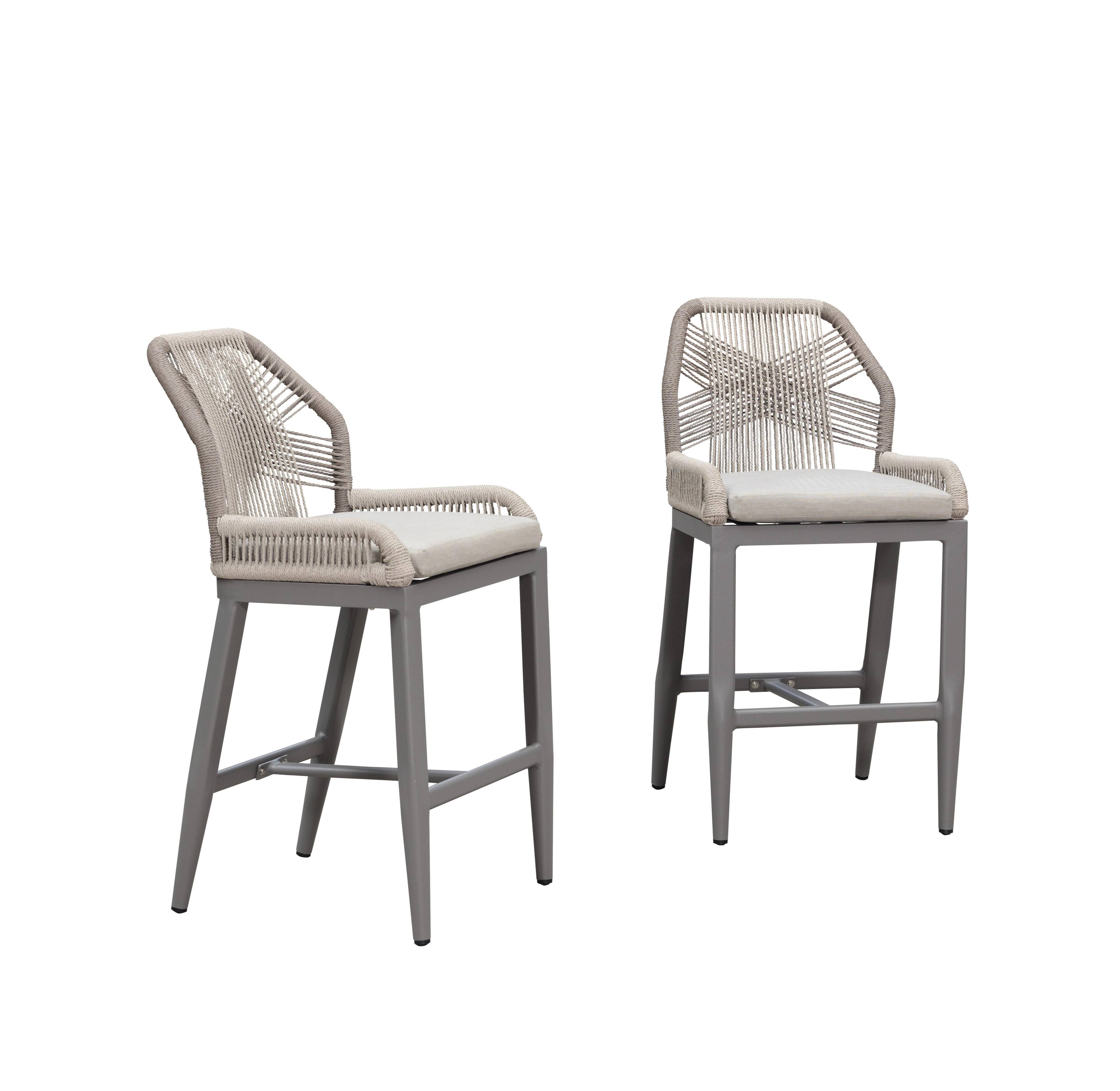 Alt View 9. PURPLE LEAF - Patio Outdoor Bar Stool Counter Height Set of 2 Rattan Chair with Back Modern Aluminum Woven Barstools for Garden Indoor - Light Grey-Counter Stool.