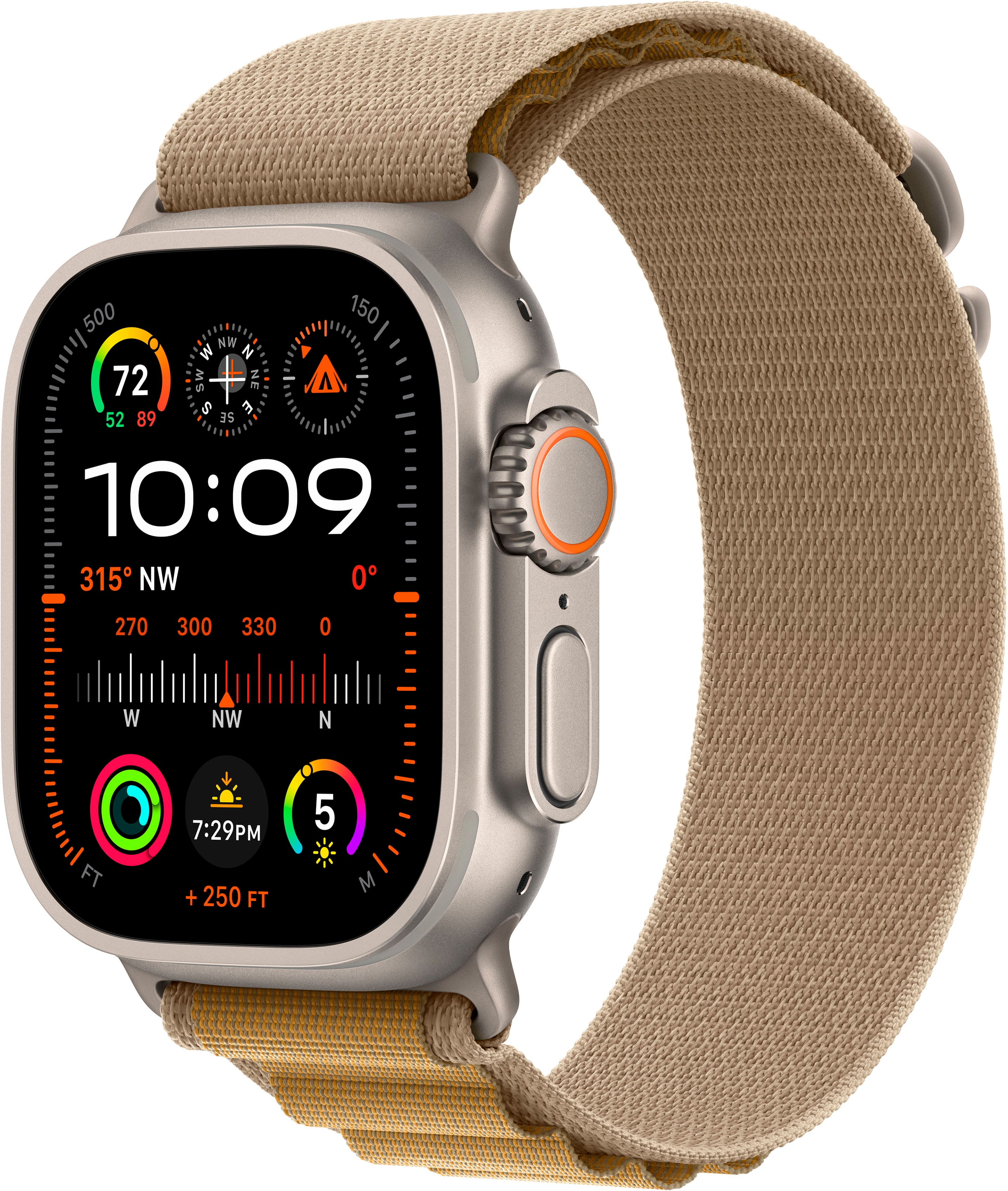 Apple Watch Ultra 2 (GPS+Cellular) 49mm Titanium Case with Tan Alpine Loop - Medium - Natural - (2024) - Angle_Zoom