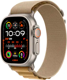 Geek Squad Certified Refurbished Apple Watch Ultra 2 (GPS+Cellular) 49mm Titanium Case with Tan Alpine Loop - Medium - Natural - (2024)