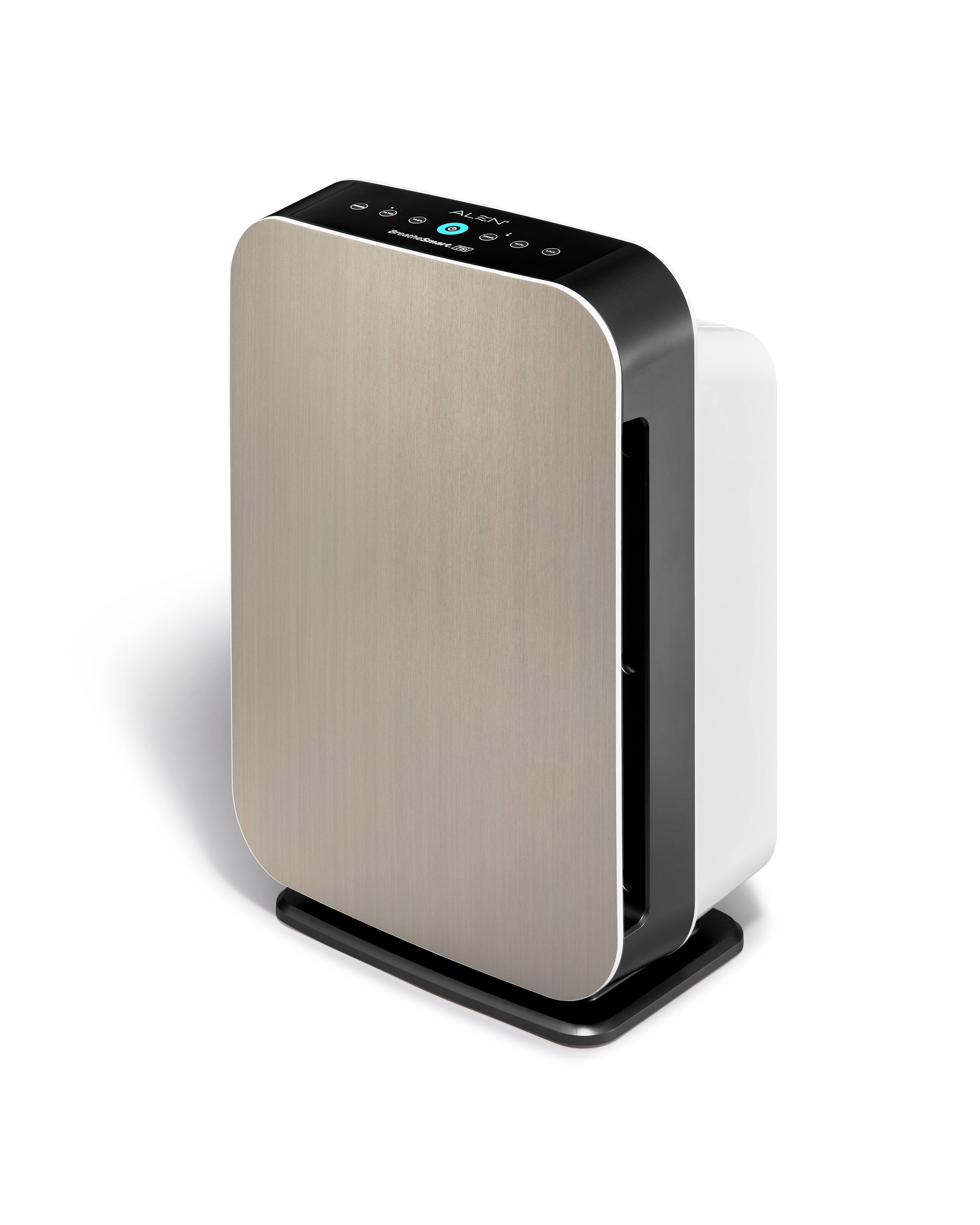 Angle. Alen - BreatheSmart 75i 1300 SqFt Air Purifier with Pure HEPA Filter for Allergens, Dust & Mold - Brushed Stainless.