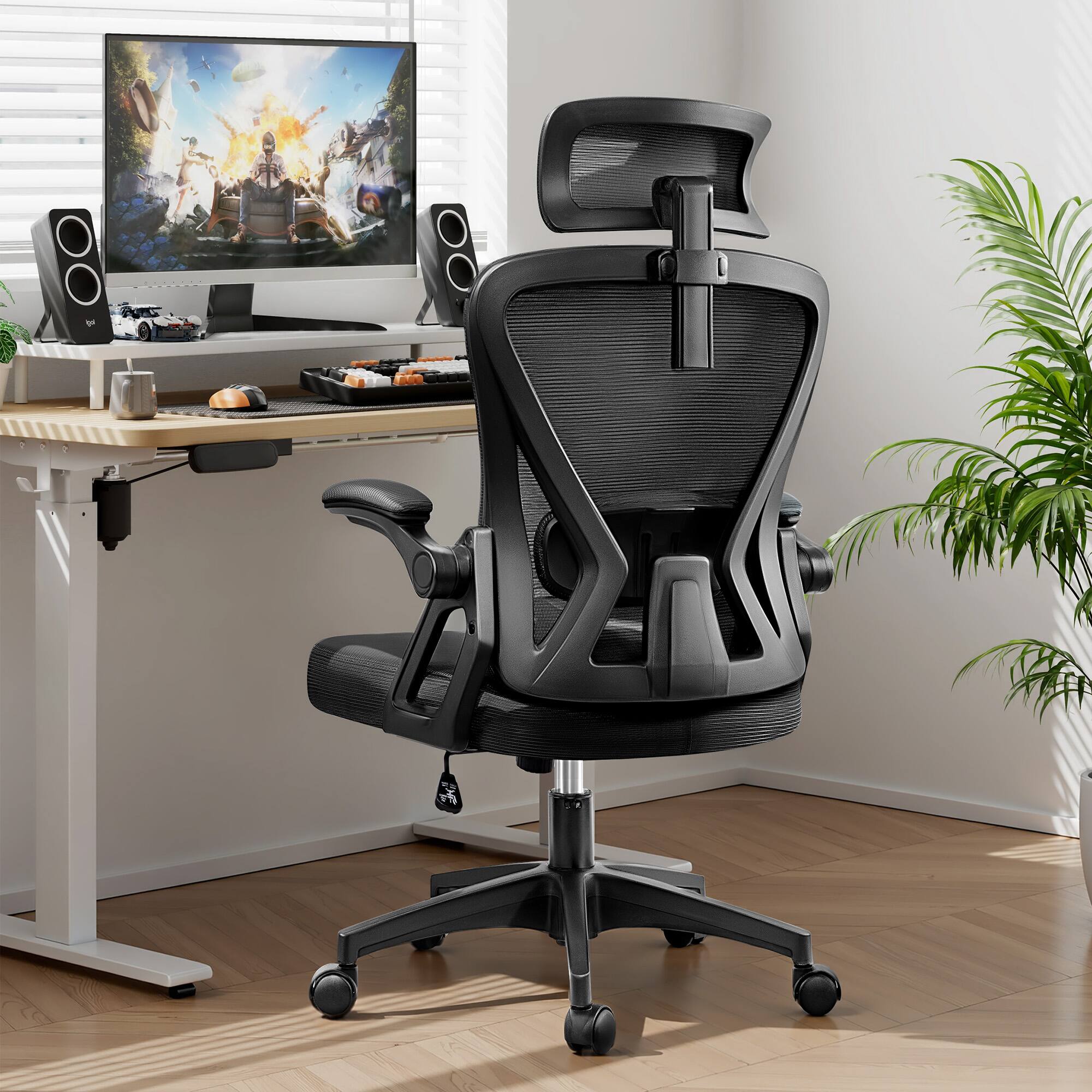 Front. Brick Attic - Office Chair Ergonomic High Back Adjustable Chair with Headrest Adjustable Armrest Home Office Swivel Desk Chair Black - Black.