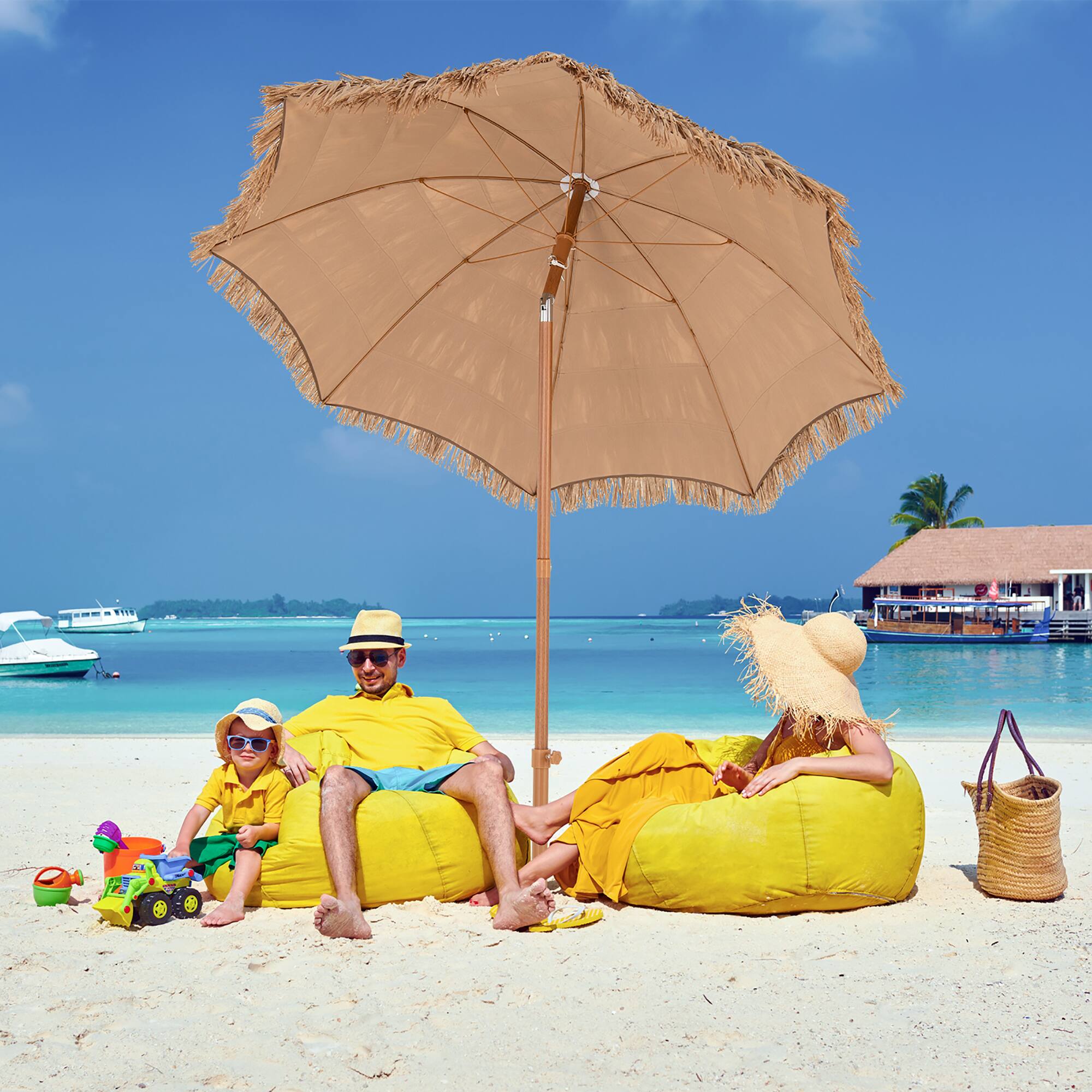 Alt View 3. Gymax - Gymax 6.5 FT Thatched Tiki Umbrella w/ Foldable Stand Hawaiian Style Beach Umbrella Natural - Natural.