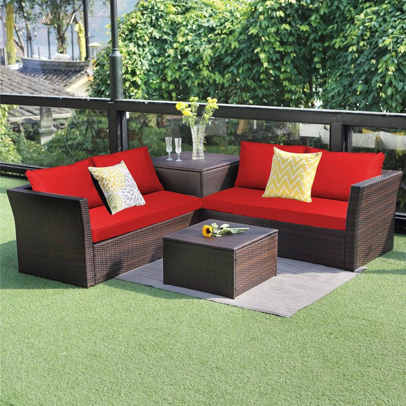 Alt View 7. Chateau Abodes - 48"x24" Outdoor Loveseat Cushion Set, Waterproof with Removable Cover, Straps & Zipper for Patio Chair, Sofa & Couch - Red.