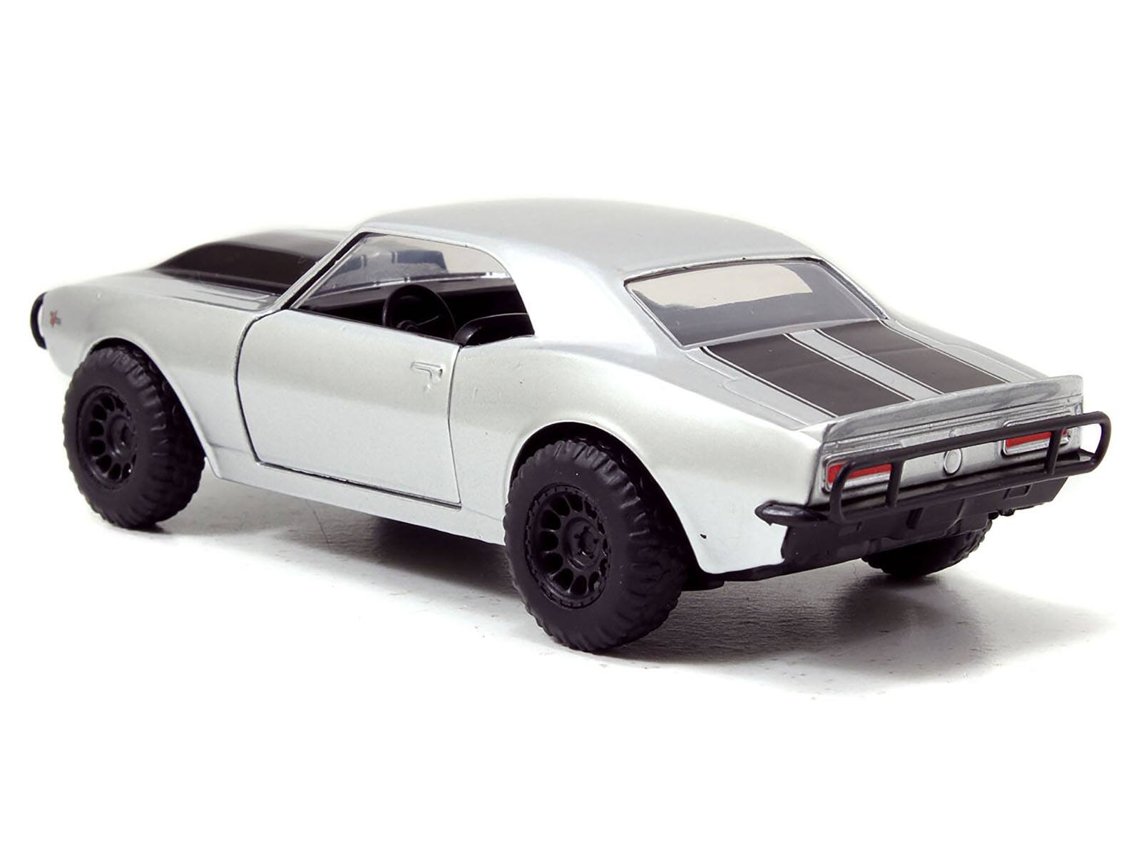 Left. Jada - Roman's Chevrolet Camaro Z/28 Silver with Black Stripes "Fast & Furious 7" (2015) Movie 1/32 Diecast Model Car by Jada - Silver with Black.