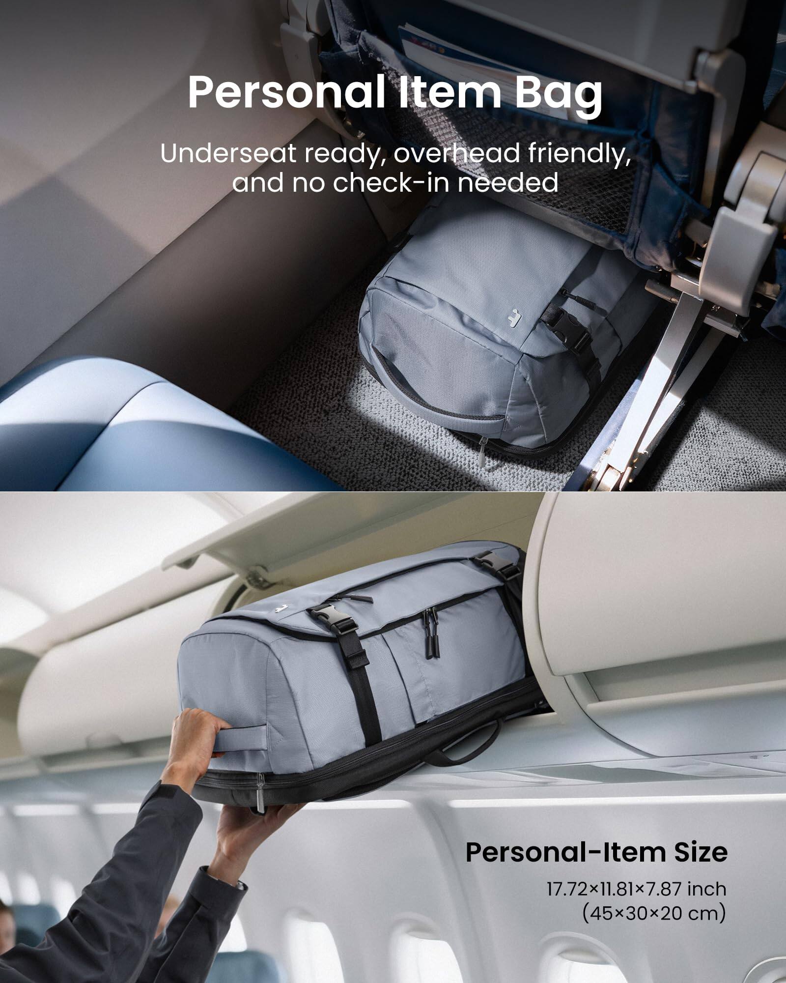 Personal Item Bag  
Underseat ready, overhead friendly, and no check-in needed  

Personal-Item Size  
17.72x11.81x7.87 inch (45x30x20cm)