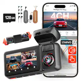 REDTIGER - 4 Channel Dash Cam, 2.7K + 1080P*3 STARVIS 2, 360° Front Car Camera, 24/7 Parking Monitoring - Black