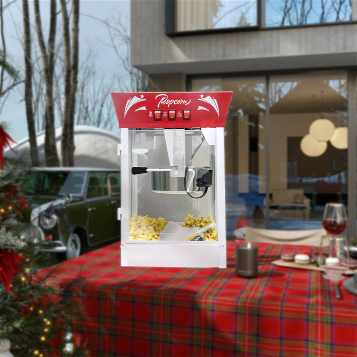 Alt View 1. HTUTWOO - 850W Countertop Popcorn Maker Machine - 12 Ounce Kettle Stainless Steel Popcorn Maker with Tempered Glass, Warming Deck - Red.