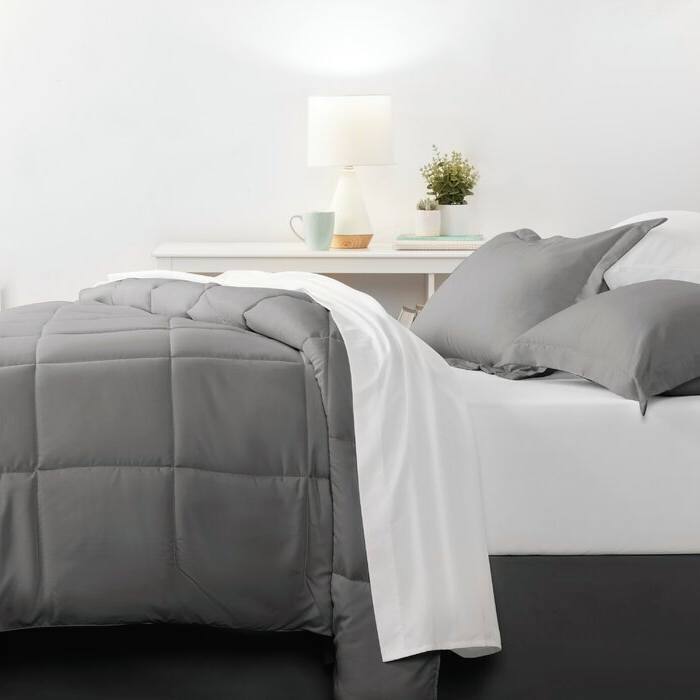 Back. Hivvago - Queen Size 8-Piece Microfiber Reversible Bed-in-a-Bag Comforter Set in Grey - Grey.