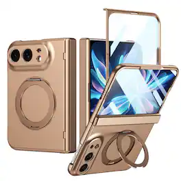 UUCOVER - Magnetic Kickstand Case with Screen Protector Hinge Cover for Apple iPhone Duo, Compatible with MagSafe Shockproof Shell - Gold
