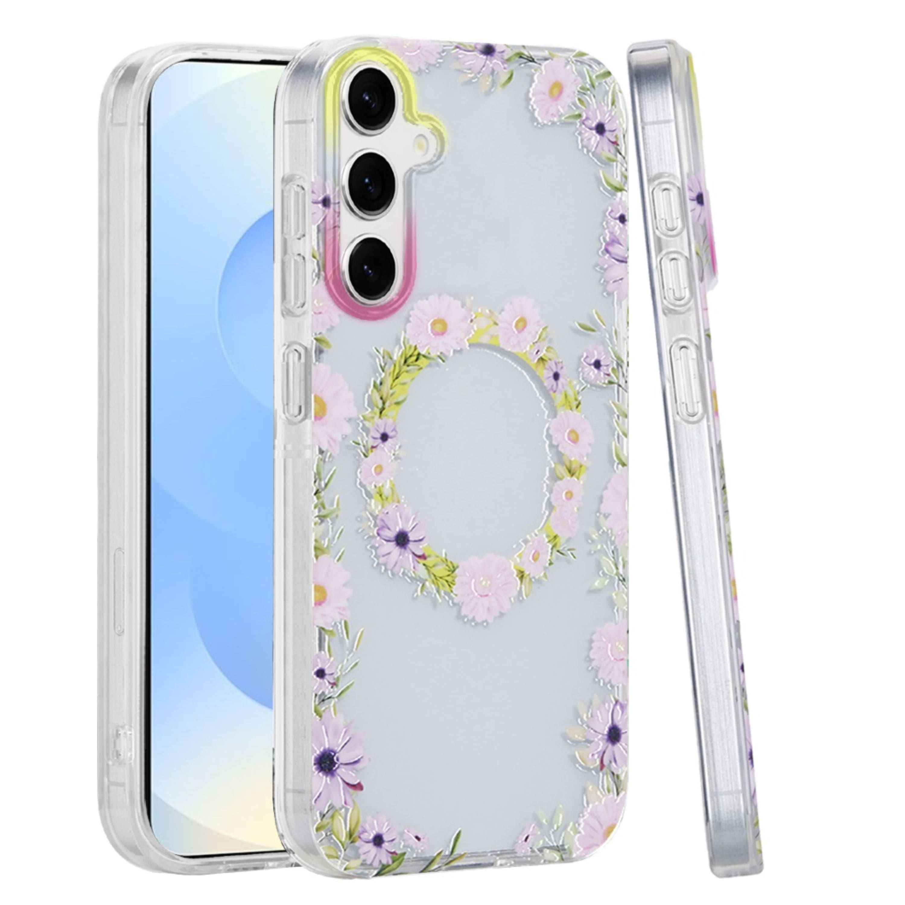 Kitcheniva - Dual Layer TPU Design Case With Magnetic Circle Tempered Glass For Samsung Galaxy S25+/S24+ Yellow/Purple Floral - Multicolor price history on PriceWatchPro