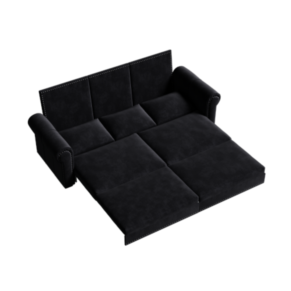 Alt View 6. LUCKY ONE - 93.7" Pull-Out Velvet Chesterfield Sofa Bed King Sleeper 3-in-1 w/ Nailhead Trim - Black.