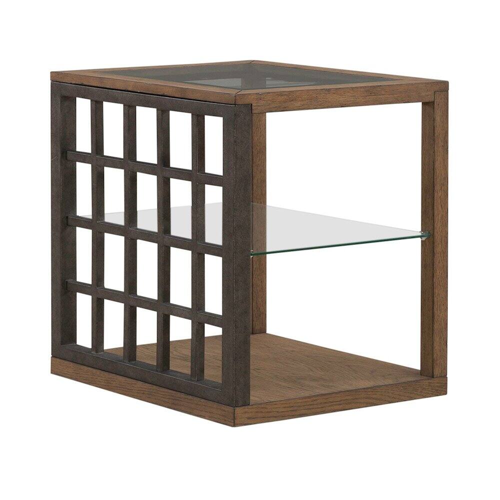Front. Liberty Furniture Industries - Bayhill Trellis End Table for Living Room - Honey w/ Black Metal Accents - Honey W/ Black Metal Accents.