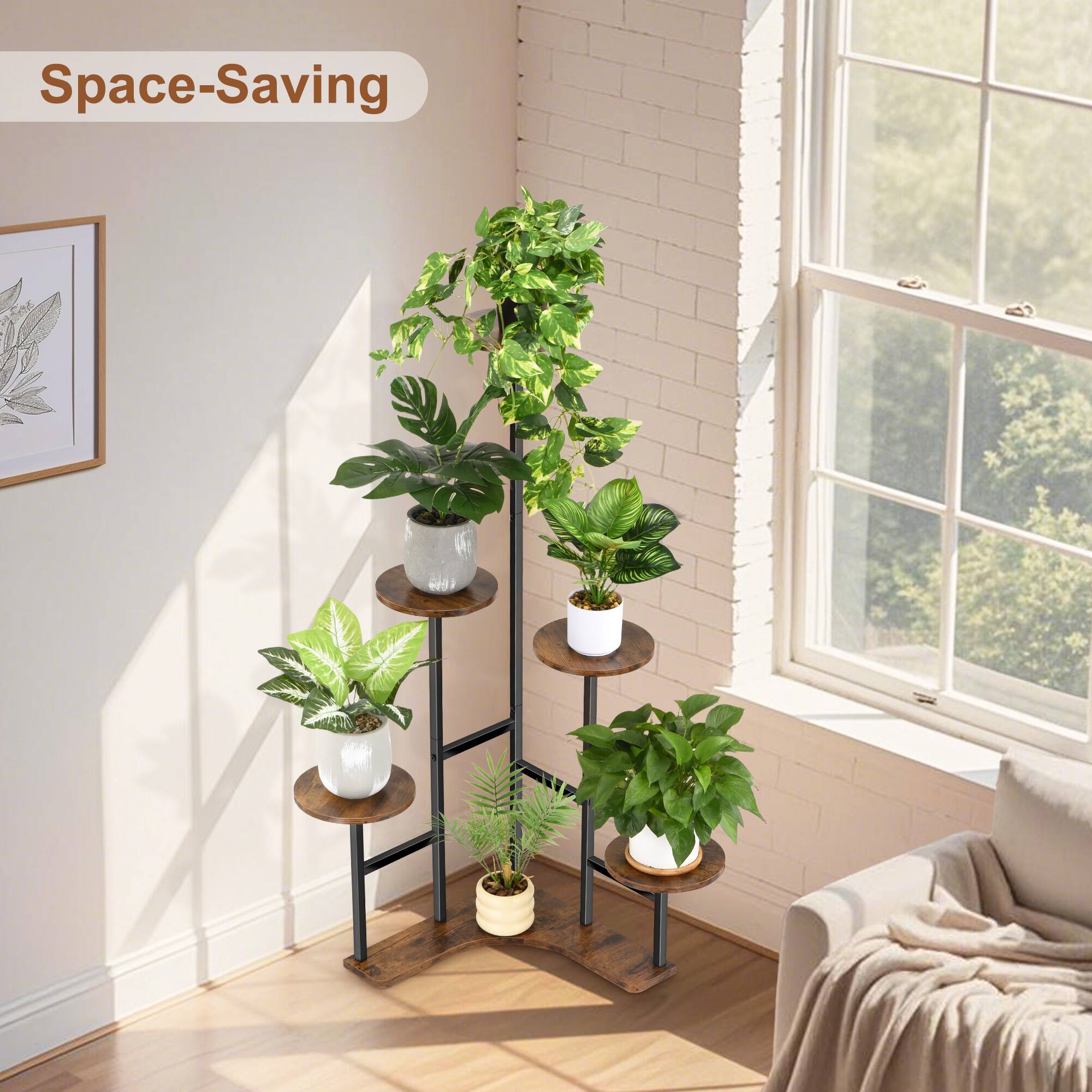 Alt View 6. Unique Bargains - Corner Plant Stand Indoor, 6 Tier Corner Plant Shelf Flower Stand for Multiple Plants, Shelves Organizer Rack (Round) - Black.