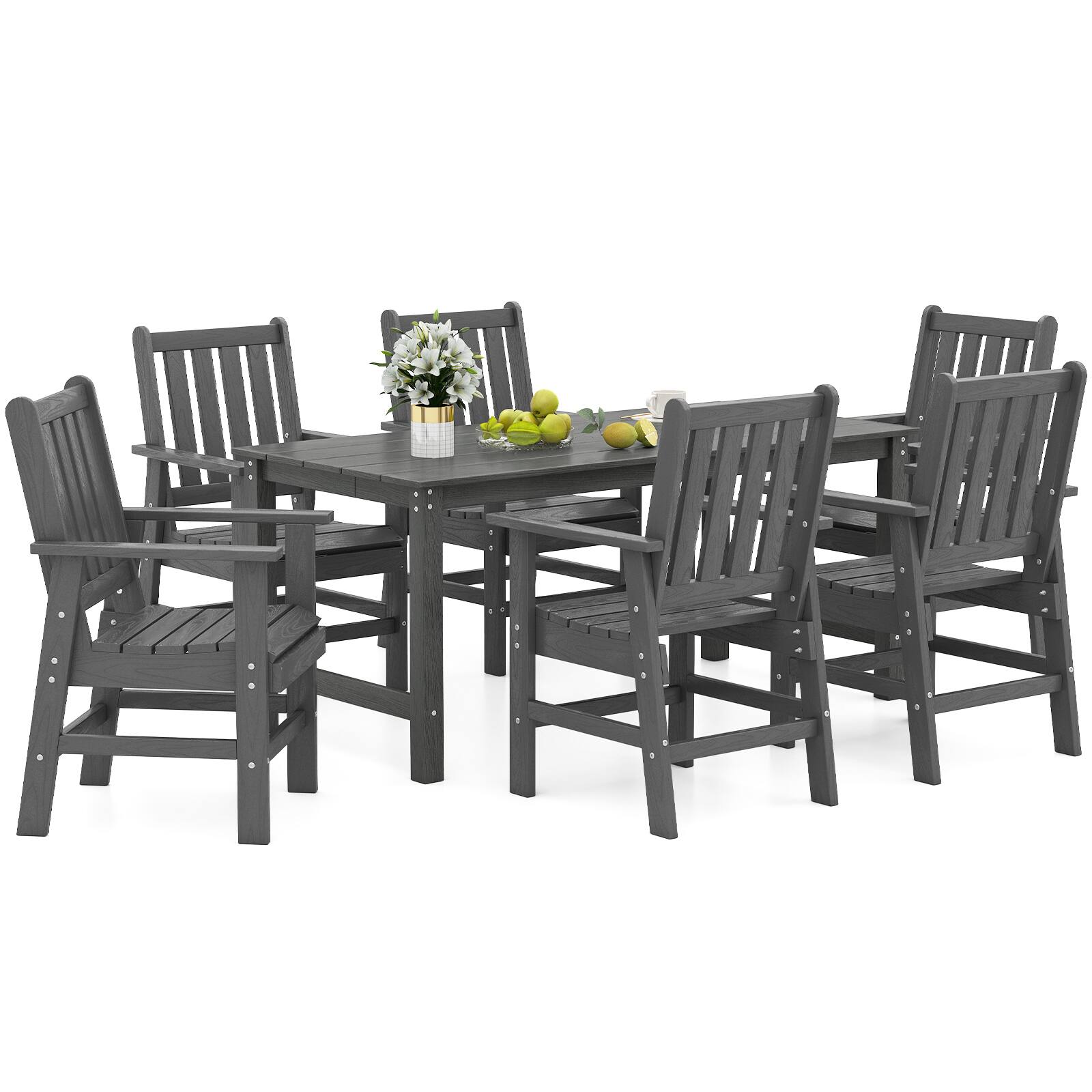 Alt View 7. Gymax - Gymax 7 Pieces Patio Dining Set Outdoor HDPE Weather Resistant Table & Chairs Set Gray - Gray.