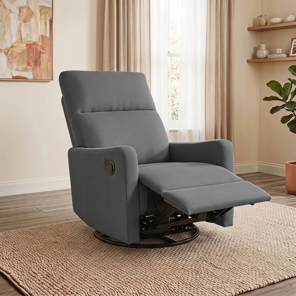 Front. Loheer - Loheer Manual Swivel Recliner Chair Dark Gray Fabric Glider Rocker for Small Spaces - Dark Gray.