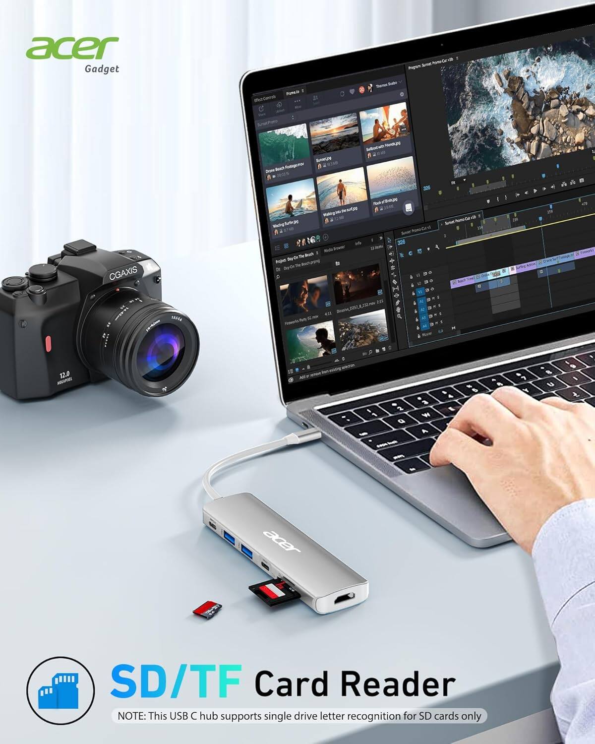 acer Gadget  
SD/TF Card Reader  
NOTE: This USB C hub supports single drive letter recognition for SD cards only