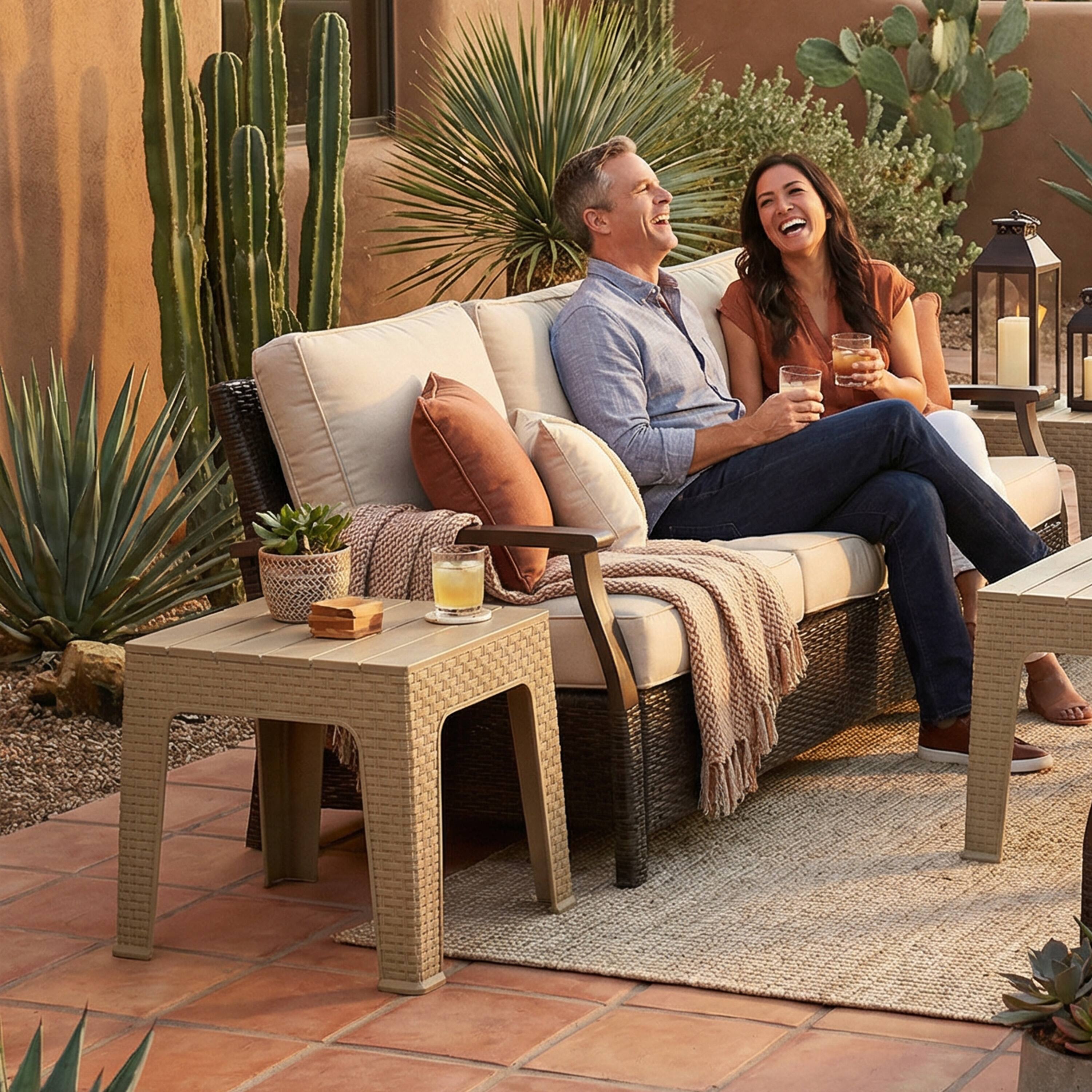 Alt View 7. Sunnydaze - 17.75" Plastic Square Patio Side Table - Set of 2 - Beige.