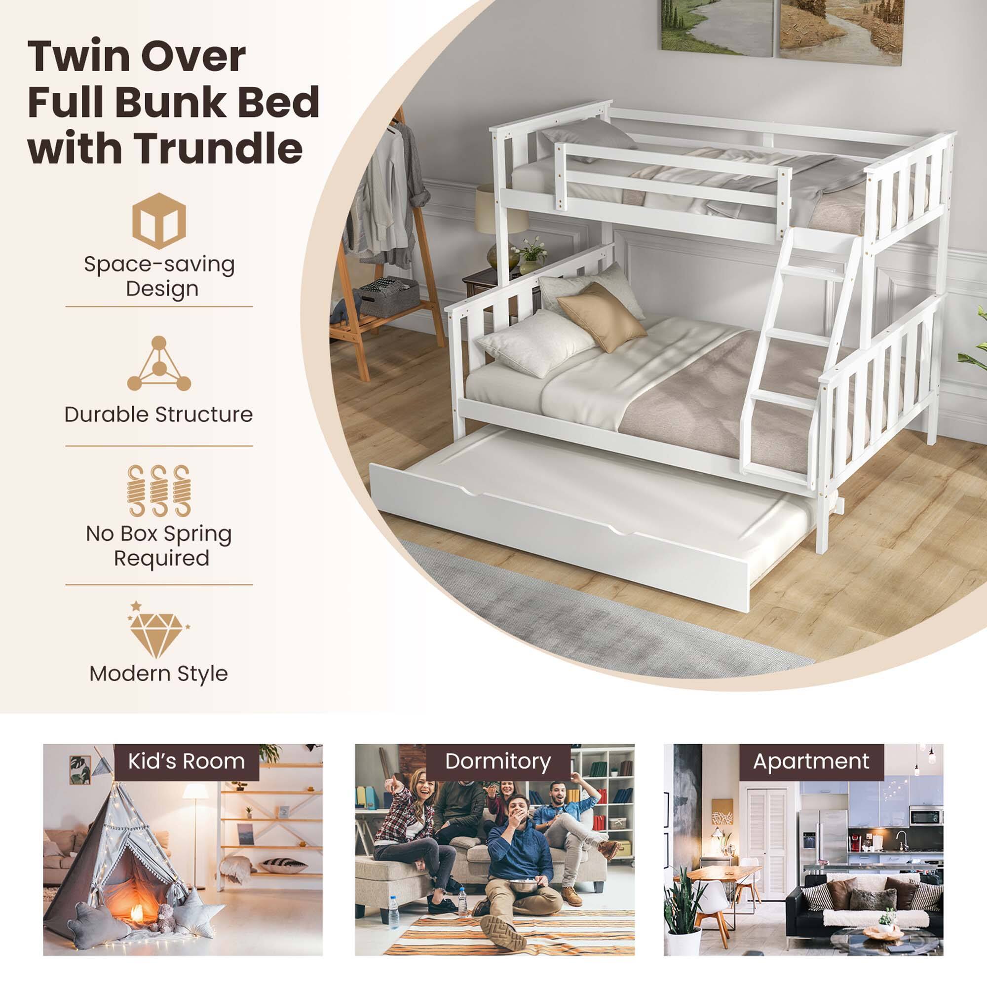 Alt View 8. Costway - Costway Twin Over Full Bunk Bed with Trundle Ladder Safety Guardrails 3-in-1 Beds - White.