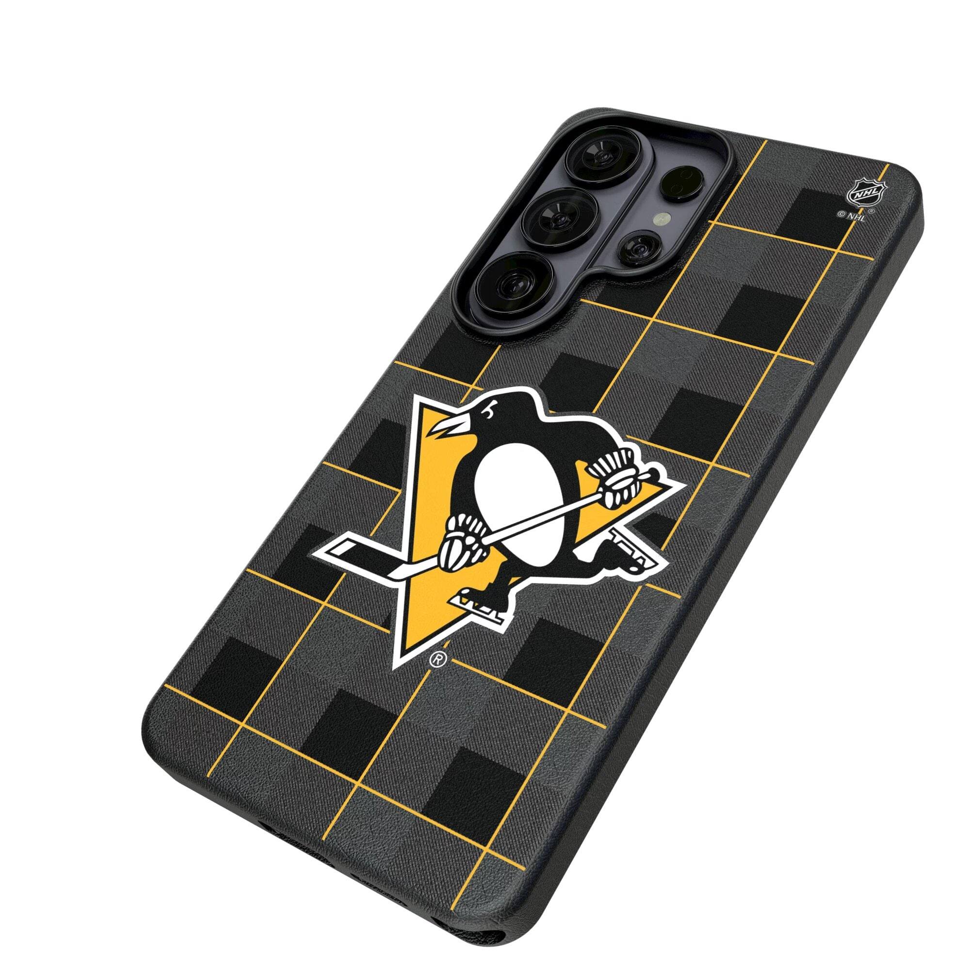Alt View 1. Keyscaper - Pittsburgh Penguins Plaid Galaxy Magnetic Bump Case - S24 - Black.