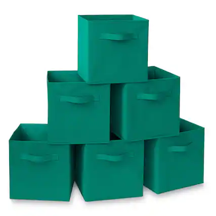 Front. Casafield - (Set of 6) Collapsible Fabric Cubes - Storage Bins - Teal.