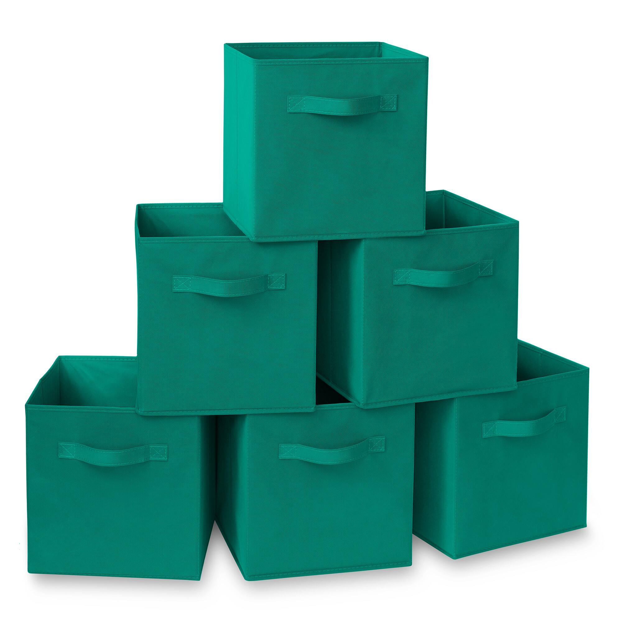 Front. Casafield - (Set of 6) Collapsible Fabric Cubes - Storage Bins - Teal.