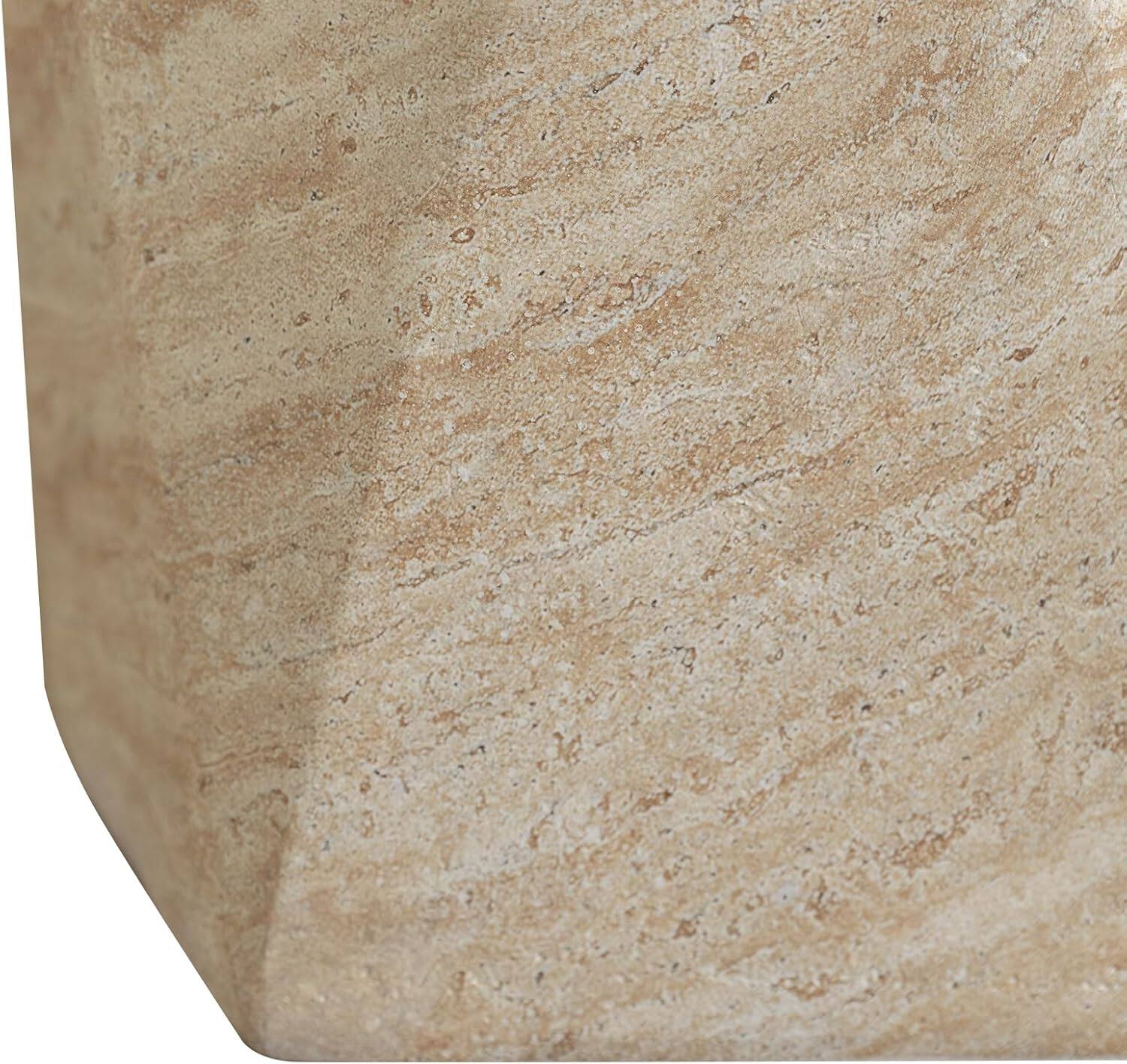 Alt View 4. LeisureMod - Nexovo Geometric Side Table, Multi-Faceted Fiberstone Modern Indoor/Outdoor Accent Table - No Assembly - Travertine.
