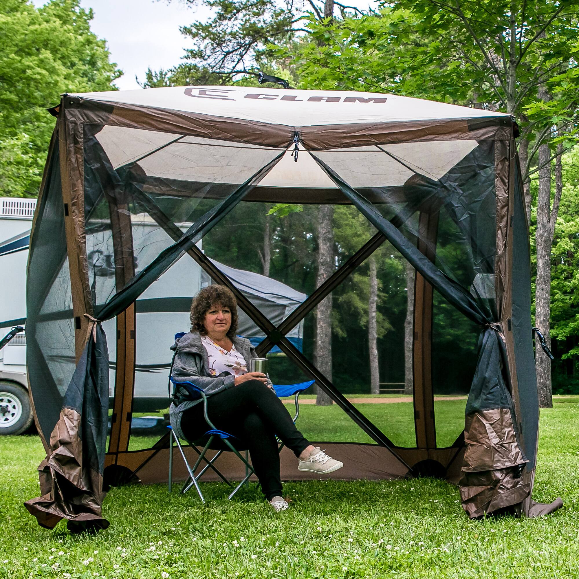 Alt View 3. Clam - CLAM Quick-Set Traveler 6 x 6 Ft Portable Outdoor 4 Sided Canopy Shelter, Brown - Brown.