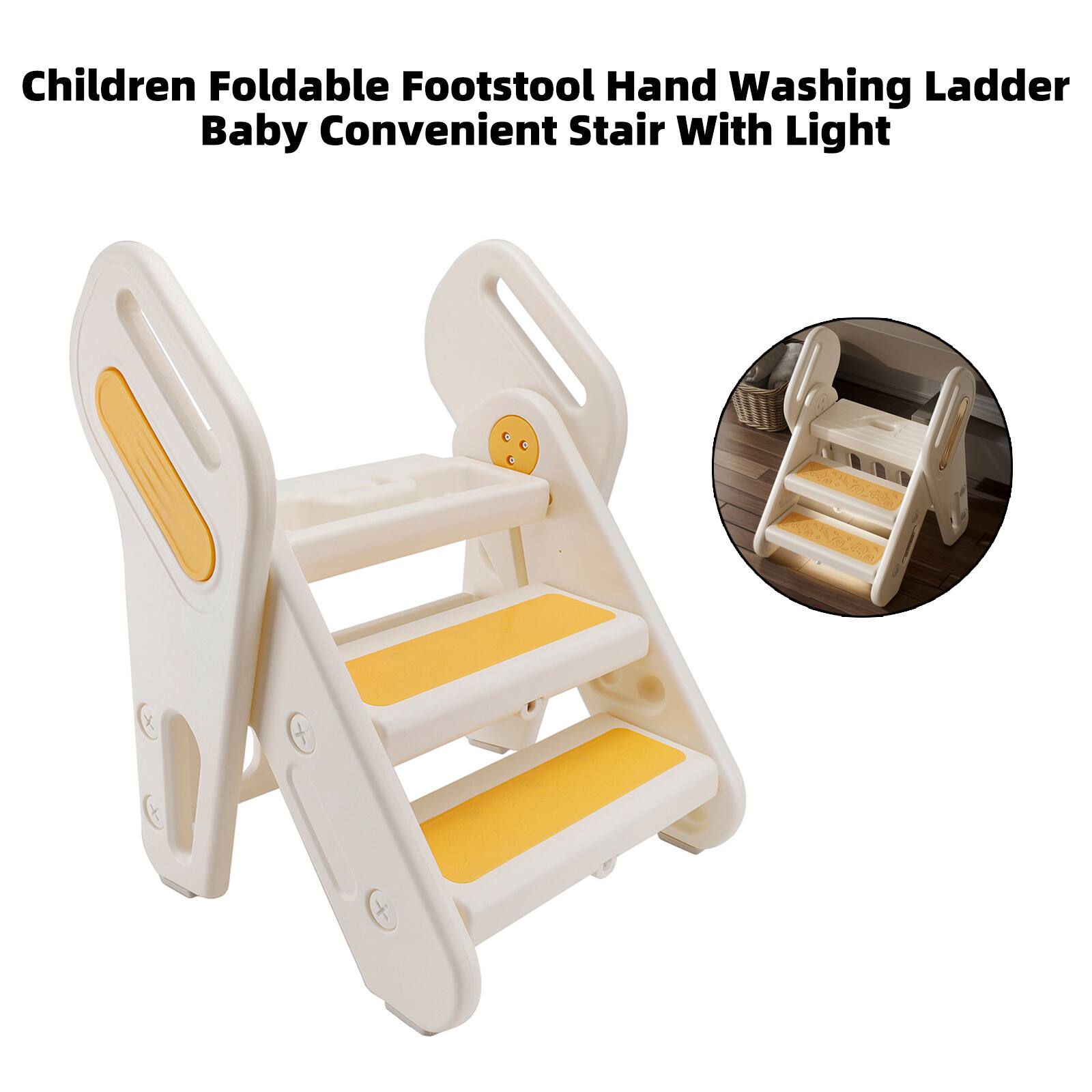 Children Foldable Footstool Hand Washing Ladder Baby Convenient Stair With Light