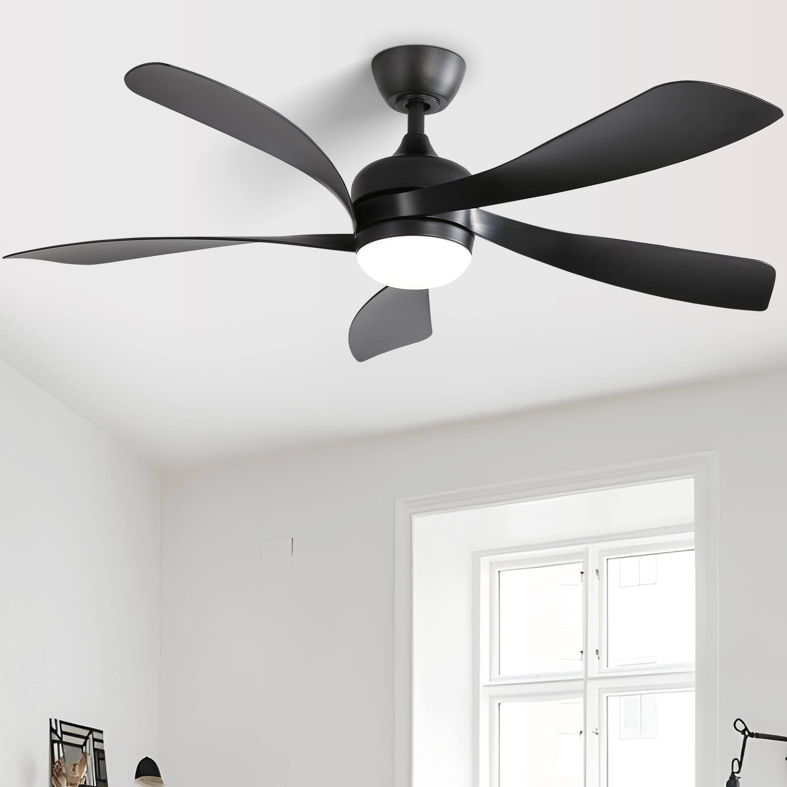 Back. GOODSILO - 52 Inch Modern LED Ceiling Fan with Dimmable Light, Remote Control, and Reversible DC Motor for Indoor Rooms - Black.