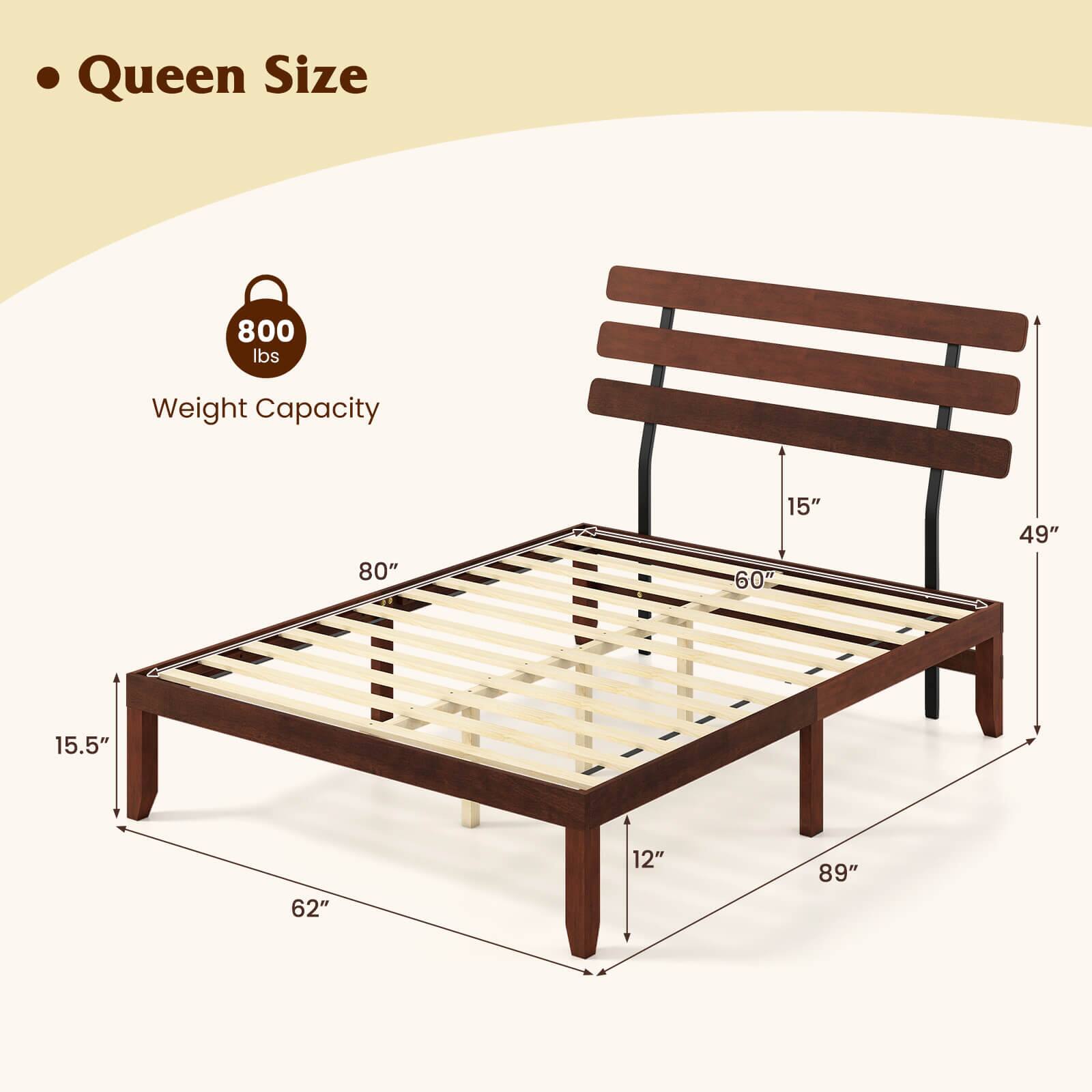 Queen Size  
800 lbs Weight Capacity  
80" x 60" x 62"  
15.5" x 12" x 15"  
49" x 89"