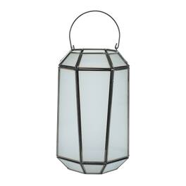 BreeBe - Frosted Glass Lantern with Handle 10.75"H - Black