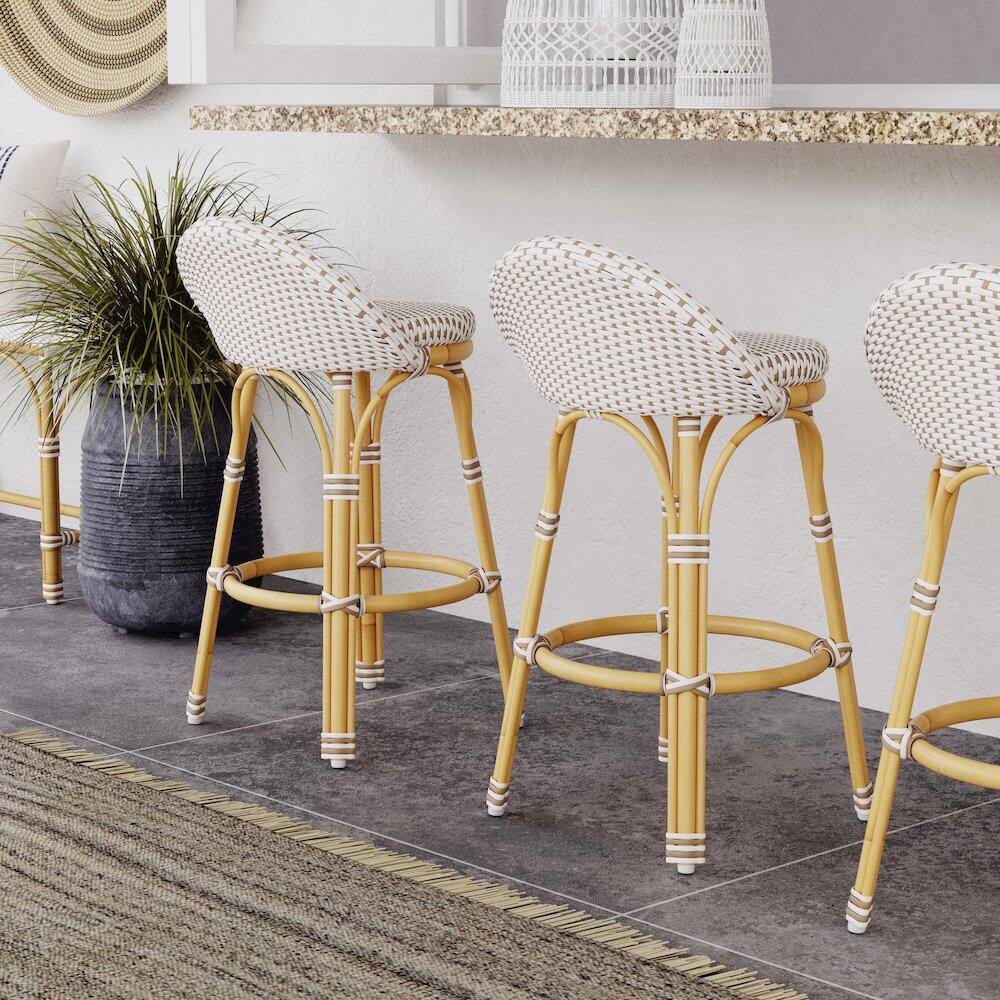 Alt View 4. Butler Specialty - Tobias 24 in. Seat Height Outdoor Rattan and Metal Low Back Counter Stool - Beige And White.