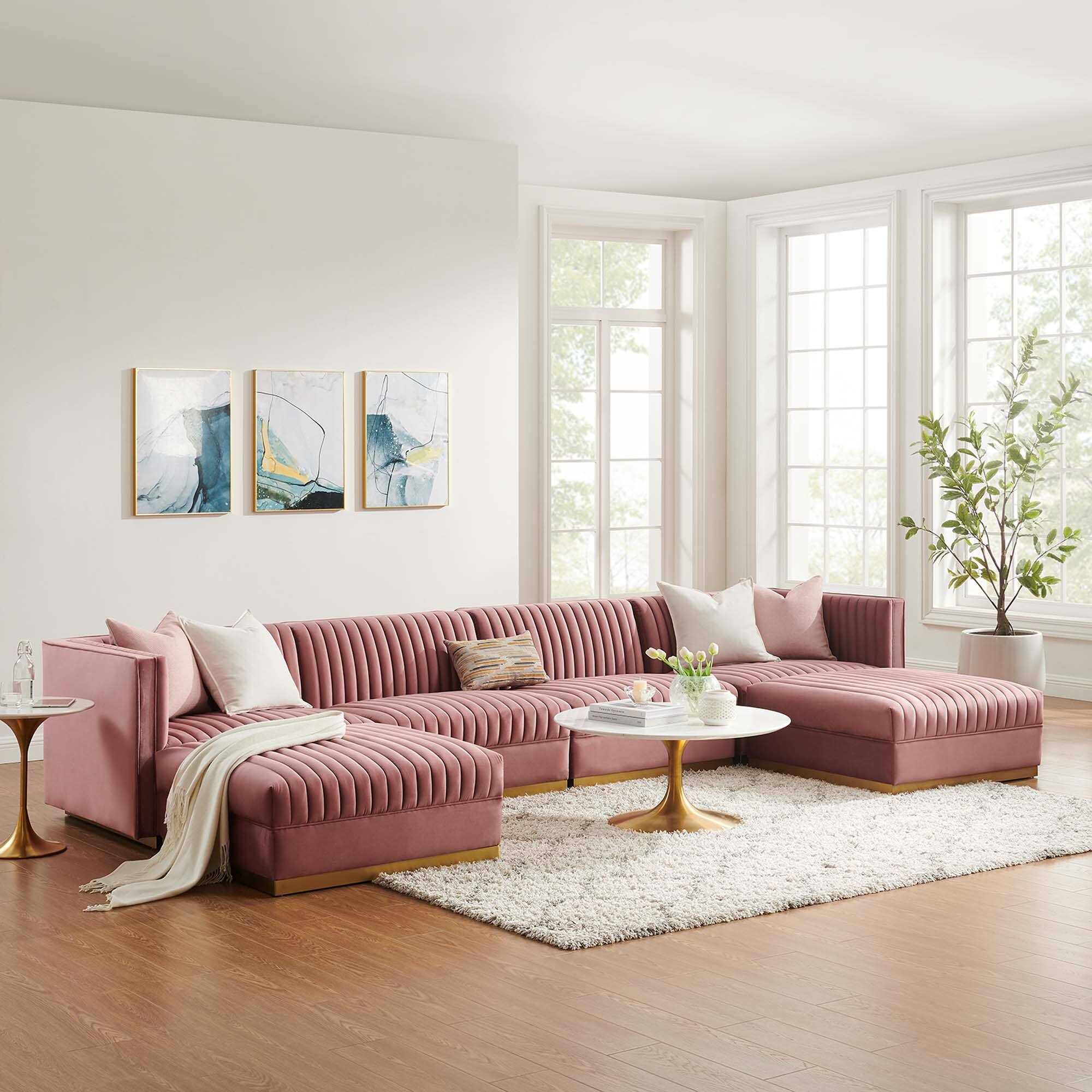 Alt View 9. Modway - Sanguine 6-Piece Channel Tufted Performance Velvet Modular Sectional Sofa by Modway - Red.