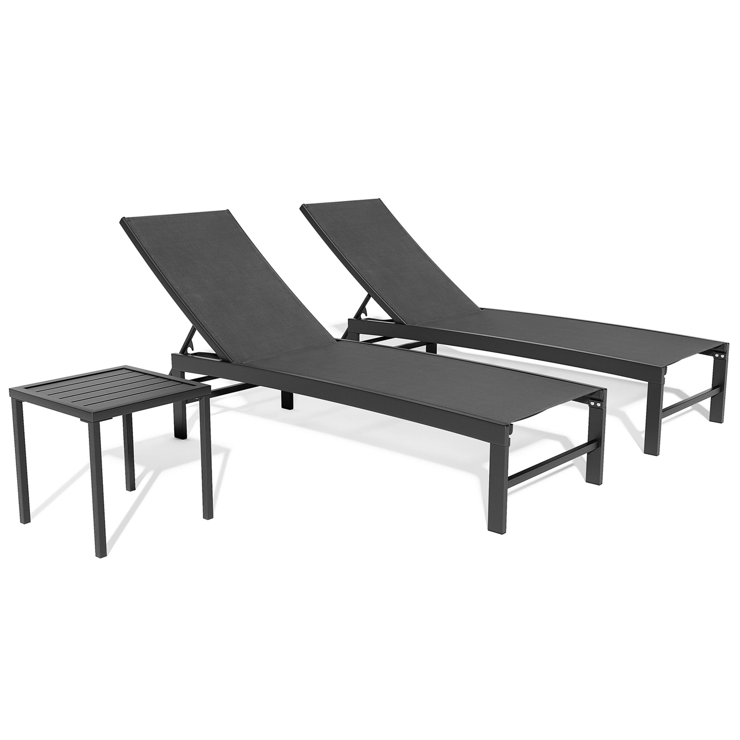 Back. Crestlive Products - Crestlive Products 3 pcs Outdoor Aluminum Mesh Chaise Lounge Chairs and Side Table Set with Adjustable Backrest Black - Black.