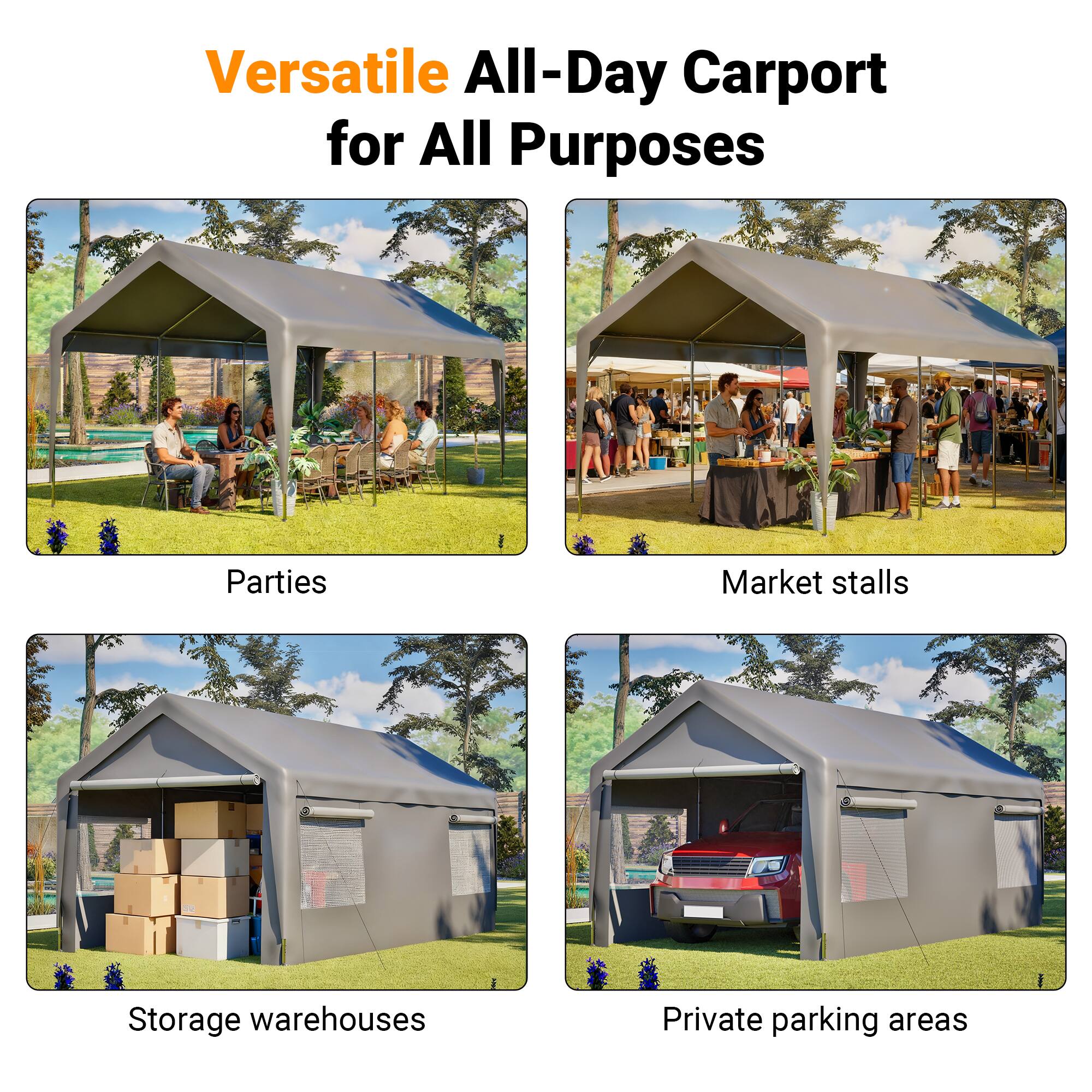 Versatile All-Day Carport for All Purposes

- Parties
- Market stalls
- Storage warehouses
- Private parking areas