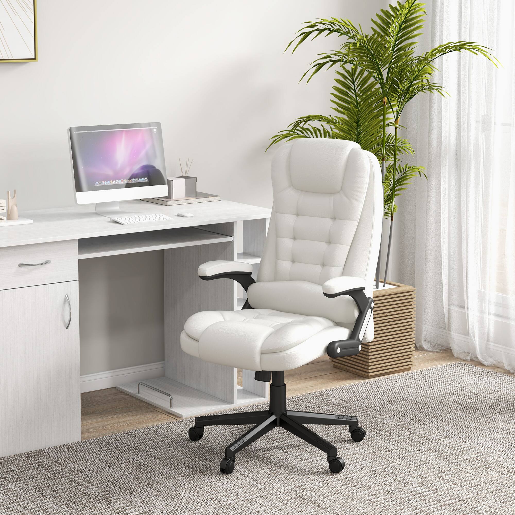 Alt View 1. Homcom - High Back Vibration Massage Office Chair with 6 Vibration Points, Heated Reclining PU Leather Computer Chair with - White.