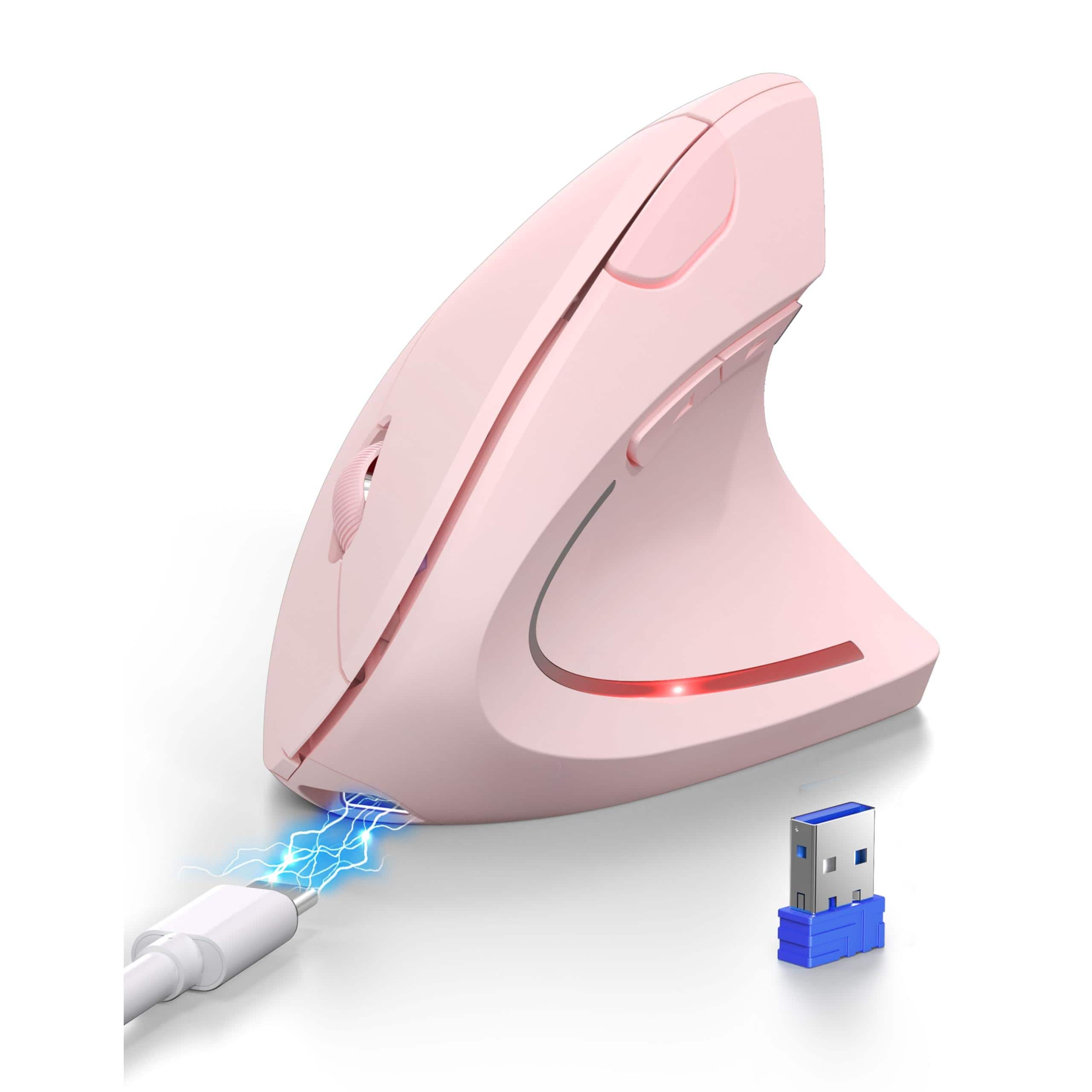 Cozy Serene - Wireless Mouse Rechargeable Silent Black 2.4g+bluetooth Vertical Mice Dpi Adjustable - Wireless - Pink-Standard