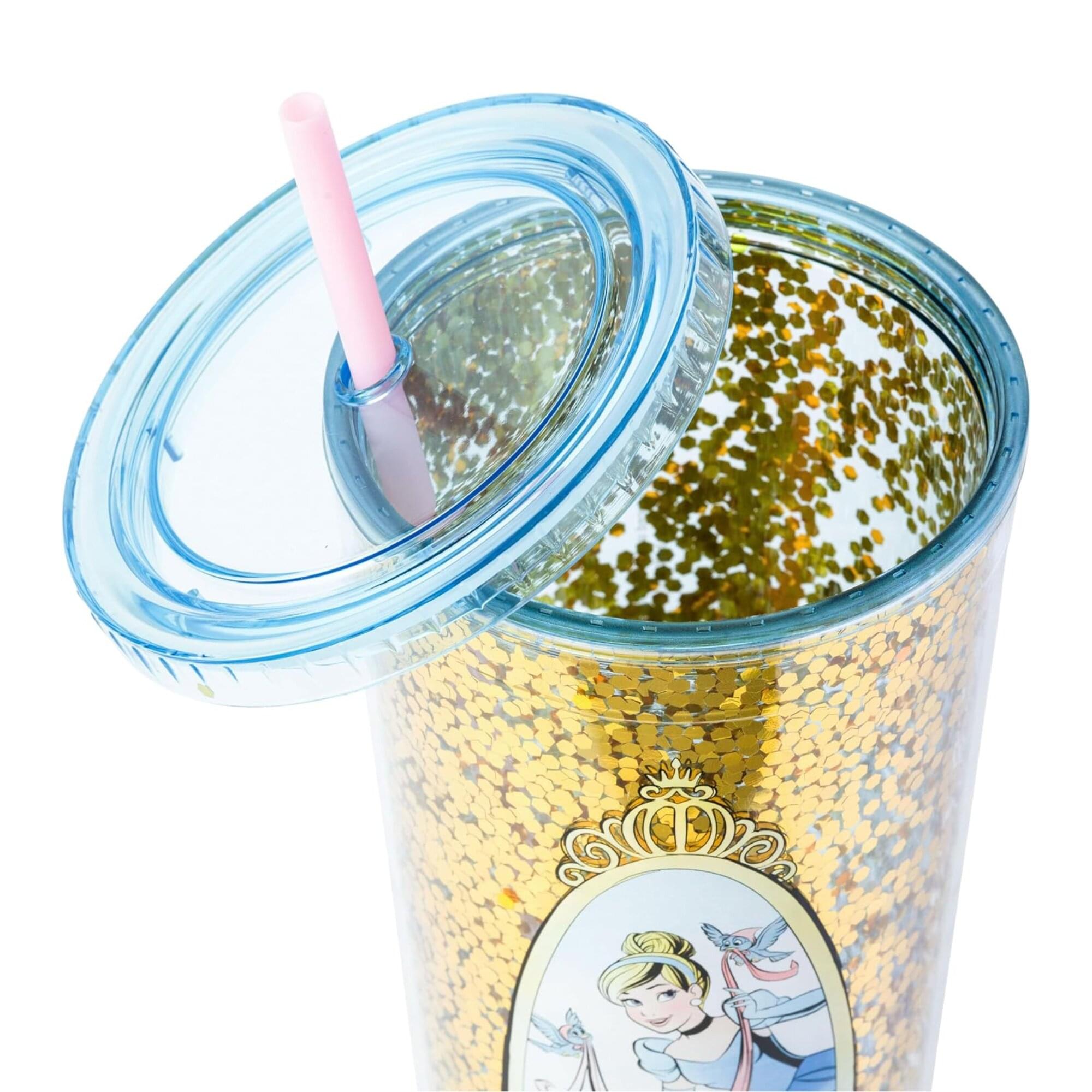 Alt View 2. Silver Buffalo - Disney Cinderella Mirror 32-Ounce Glitter Carnival Cup With Lid and Straw - Gold.