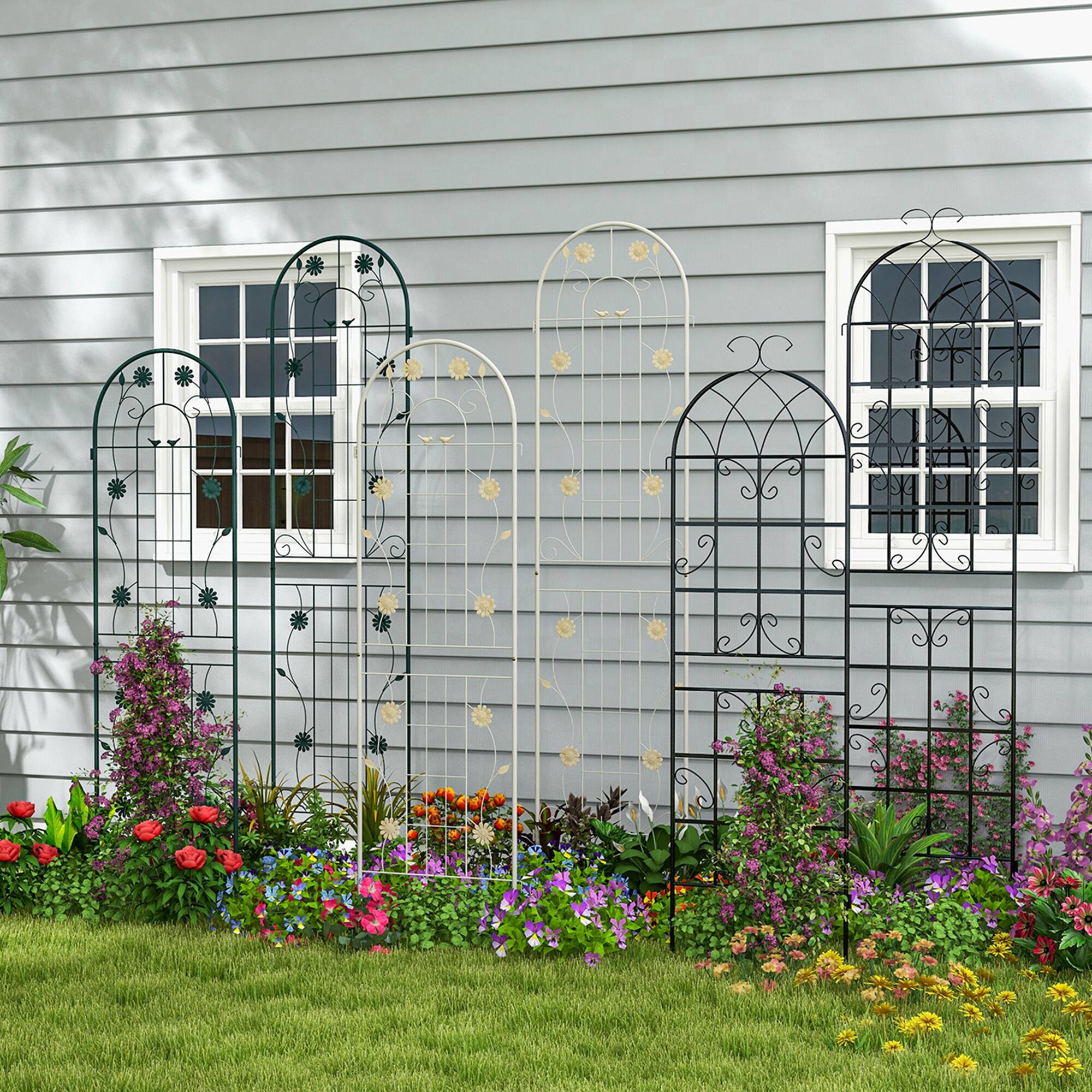 Alt View 2. Costway - 4 Pack Rustproof Metal Garden Trellis 71" x 20" Wire Lattice Panel for Patio - White.