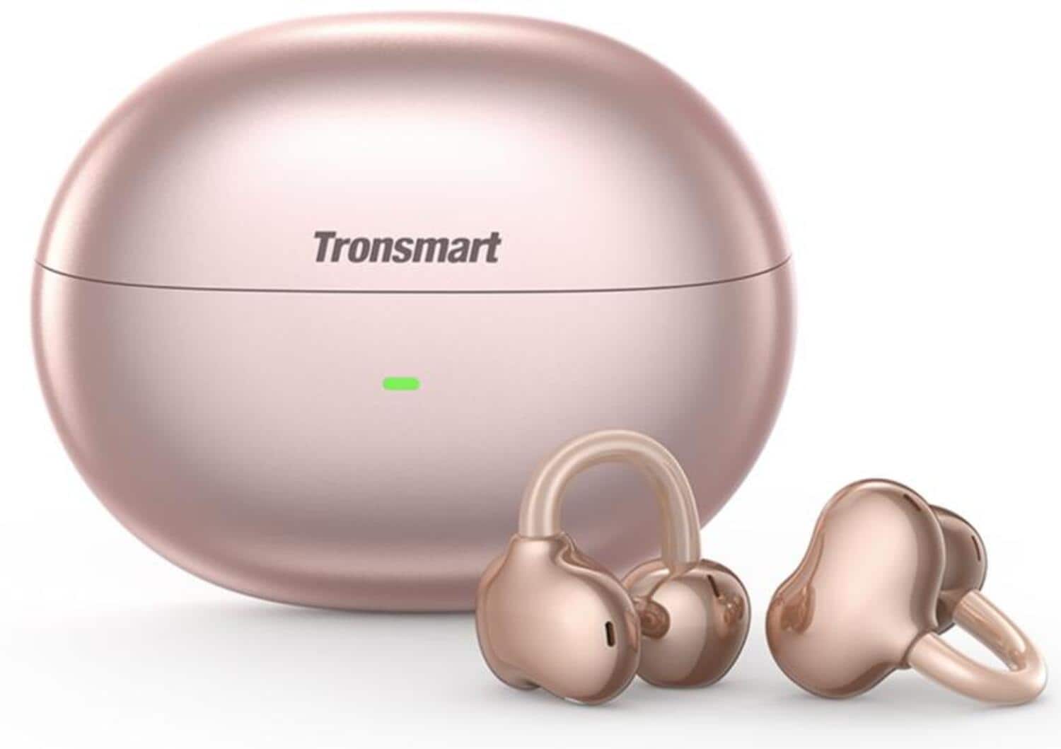 Front. Tronsmart - OpenFly Clip Open-Ear Wireless Clip-On Earbuds w/ Bluetooth 6.0, AI ENC Microphones, 24H Battery, IPX5 & Tap Control - Rose Gold.