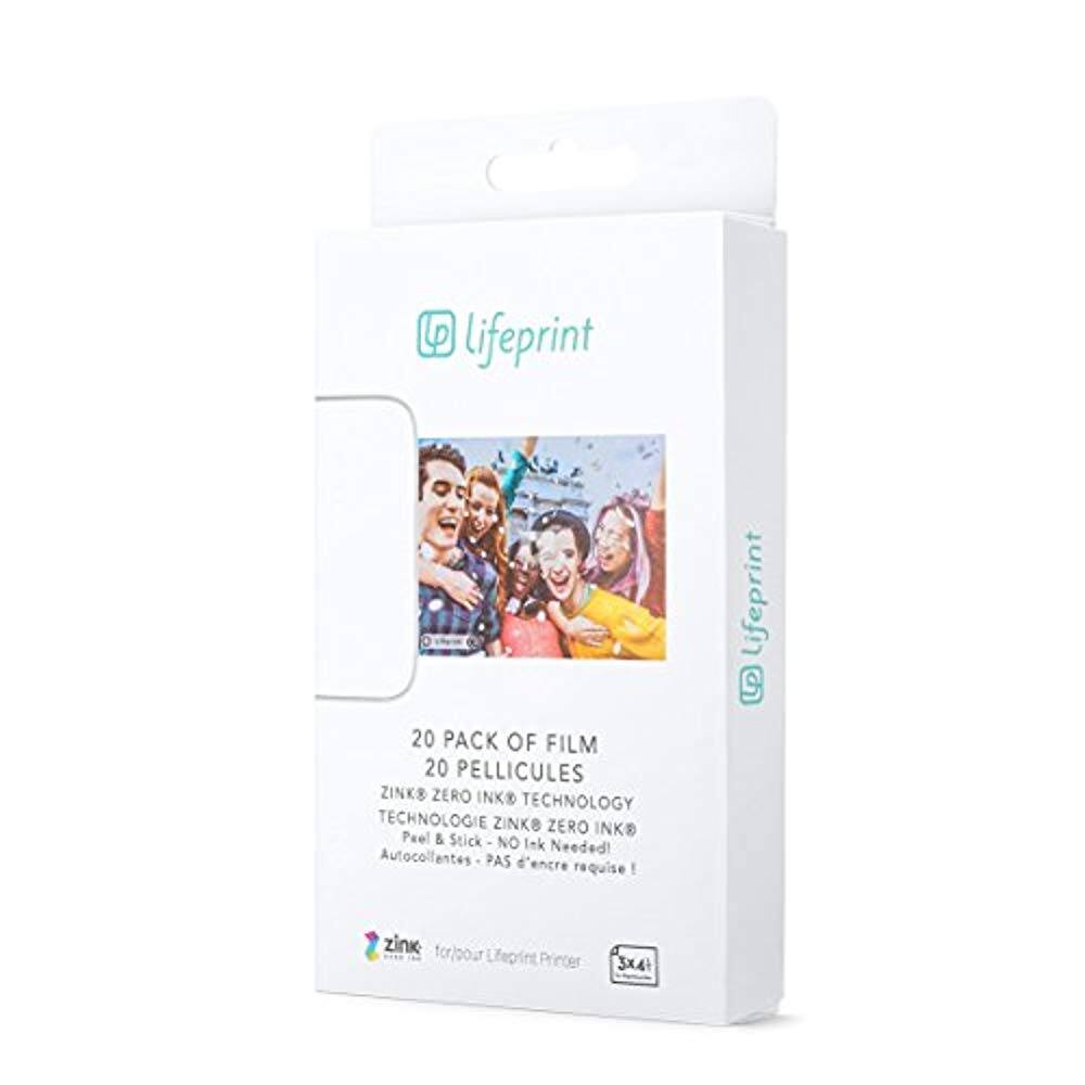 Lifeprint 20 Pack of Film 20 Pellicules  
Zink® Zero Ink Technology  
Technologie Zink® Zero Ink  
Peel & Stick - No Ink Needed  
Autocollantes - Pas d'encre requise!  
Lifeprint Zink for Lifeprint Printer  
3x4"