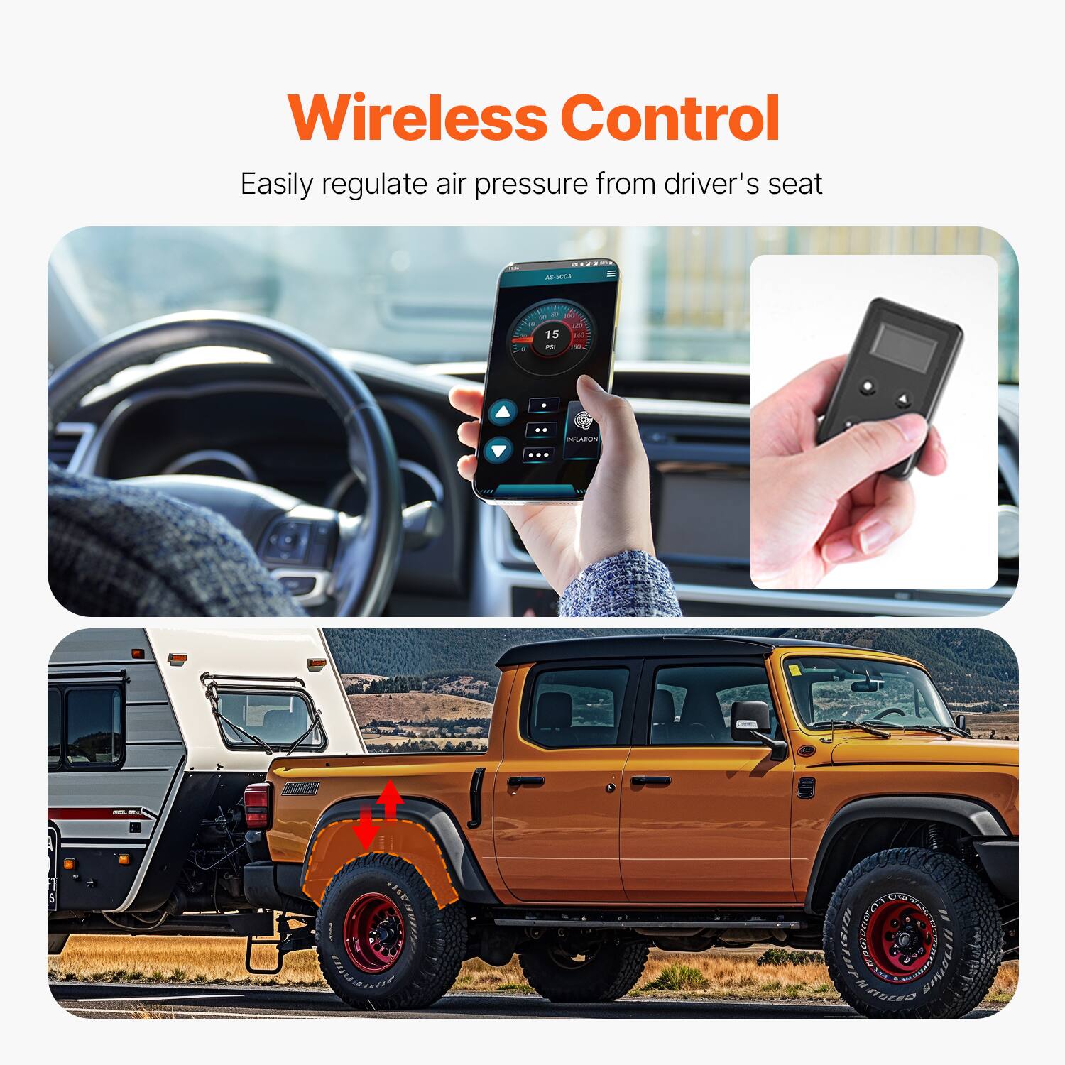 Wireless Control  
Easily regulate air pressure from driver's seat