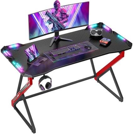 Front. Hirose Alice - Gaming Desk With Led Lights Computer For Home Small Space Table Carbon Fiber Surface Pc Gamer Men Top-Grade - Black-40 Inch.